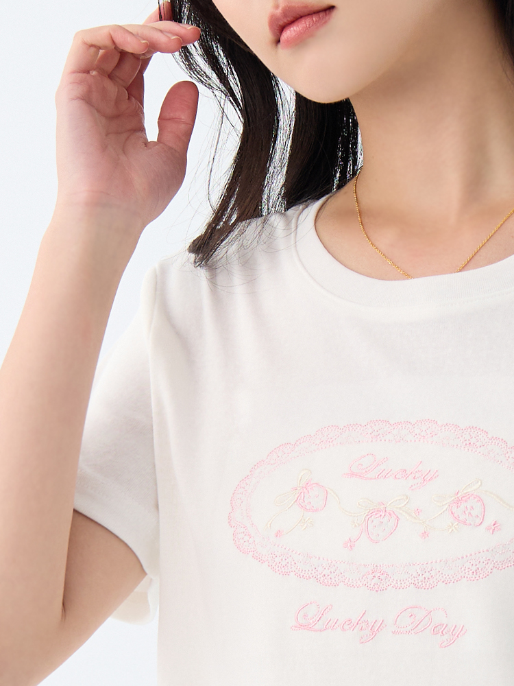 修身刺繡質感棉TEE(85%棉）