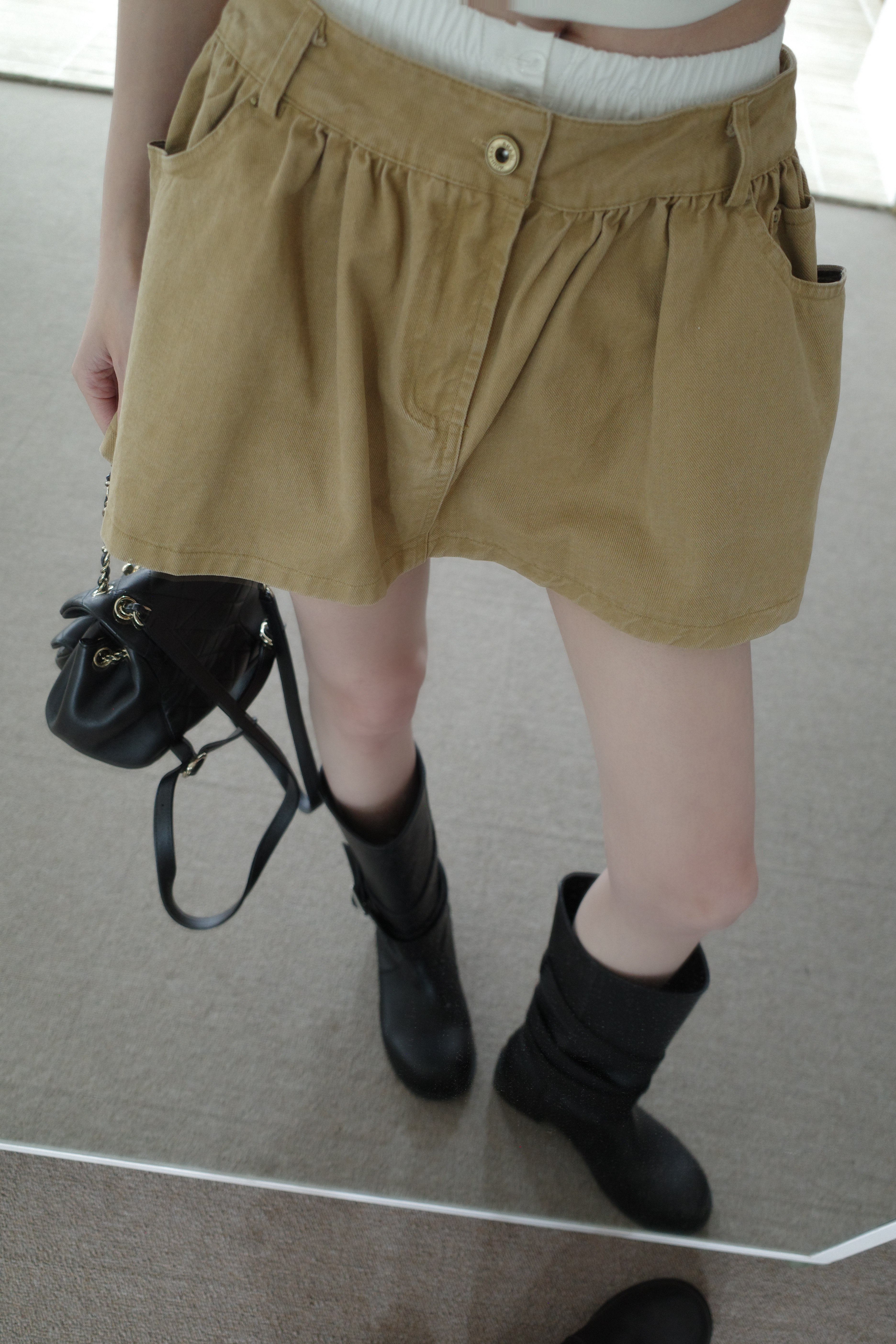 (預購)#AN47 假兩件傘狀牛仔裙(白/黑/卡其)