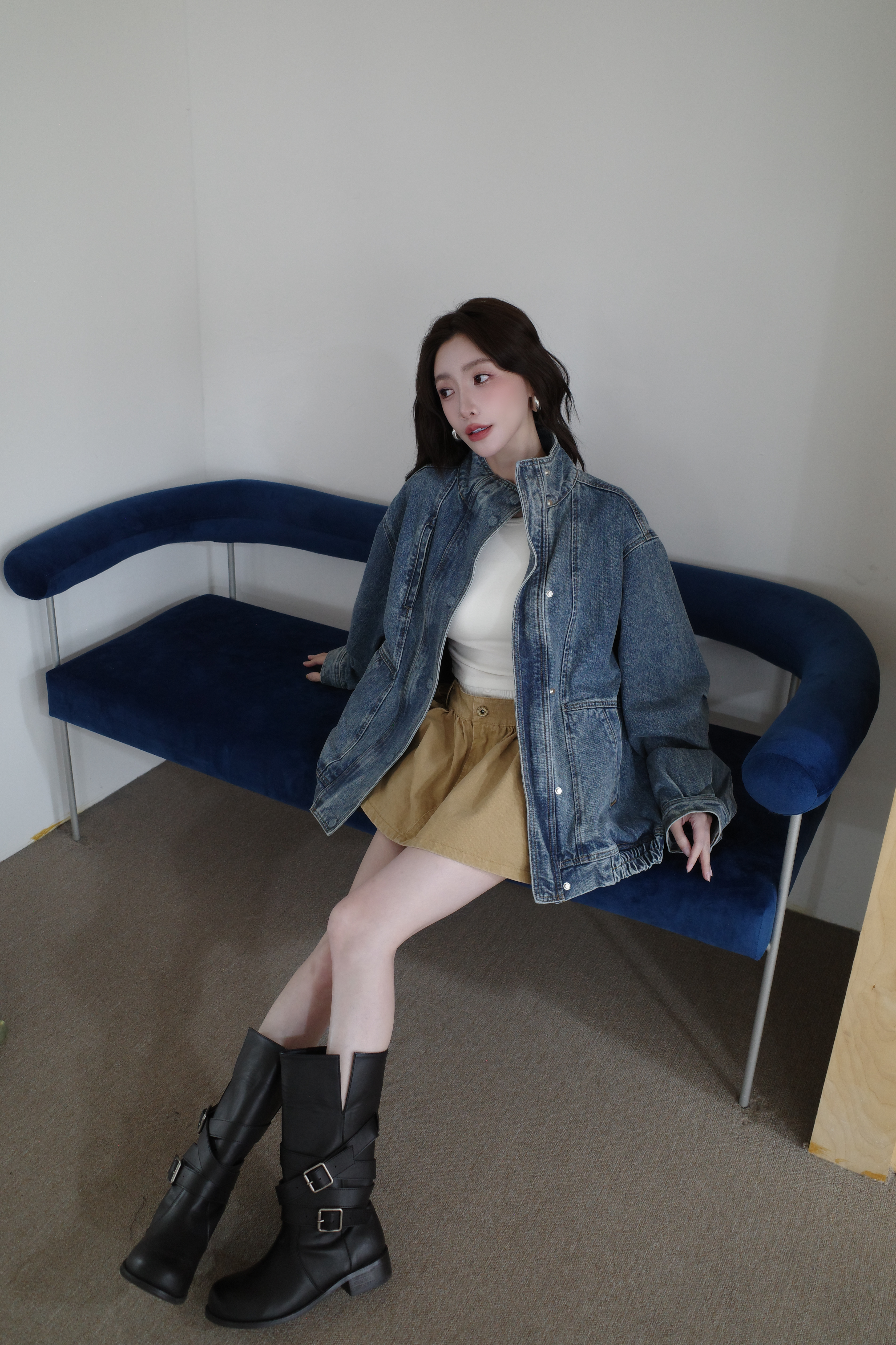 (預購)#AN82 挺版立領牛仔外套(深藍/淺藍)