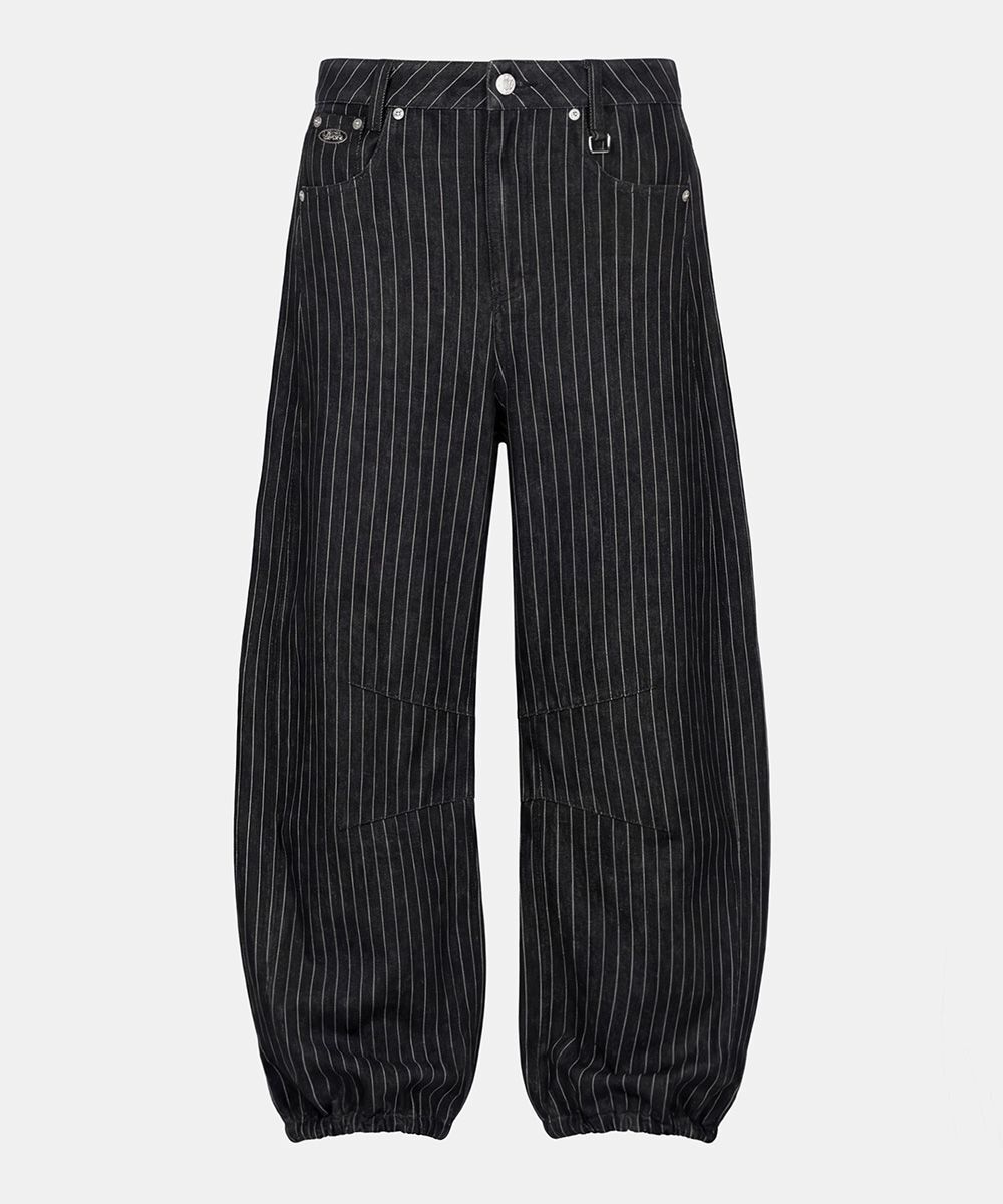 BADBLOOD 0519 後縮腰弧形褲 - 黑色/條紋 w-pts25-107