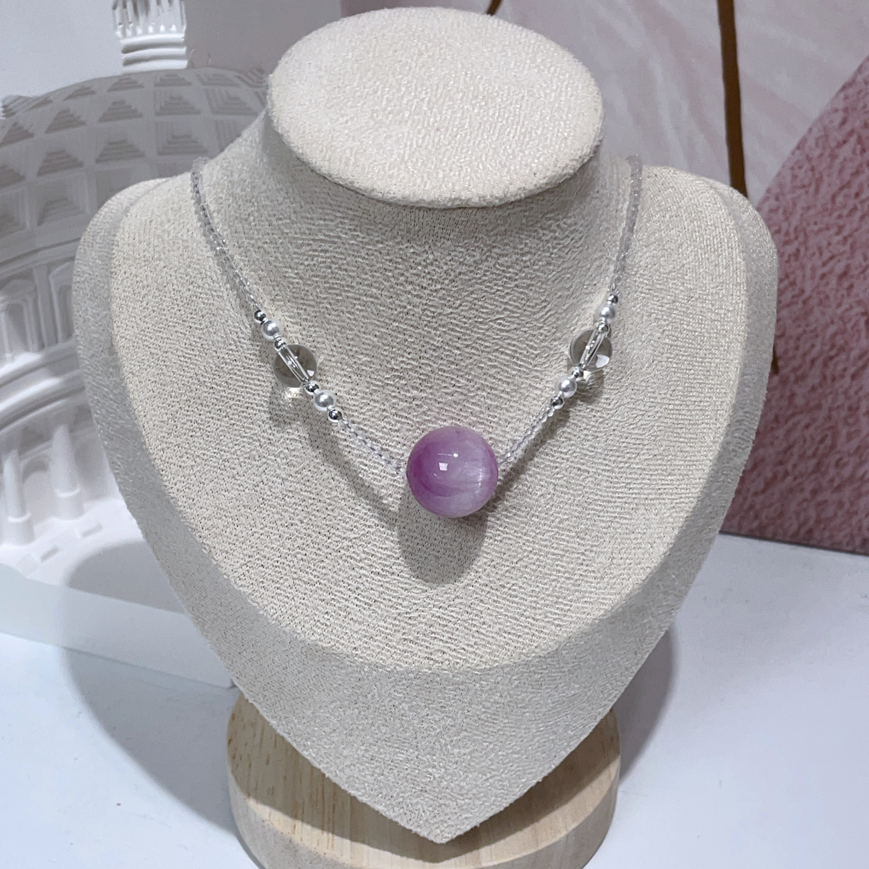 白水晶拼紫鋰輝頸鏈 44-48cm