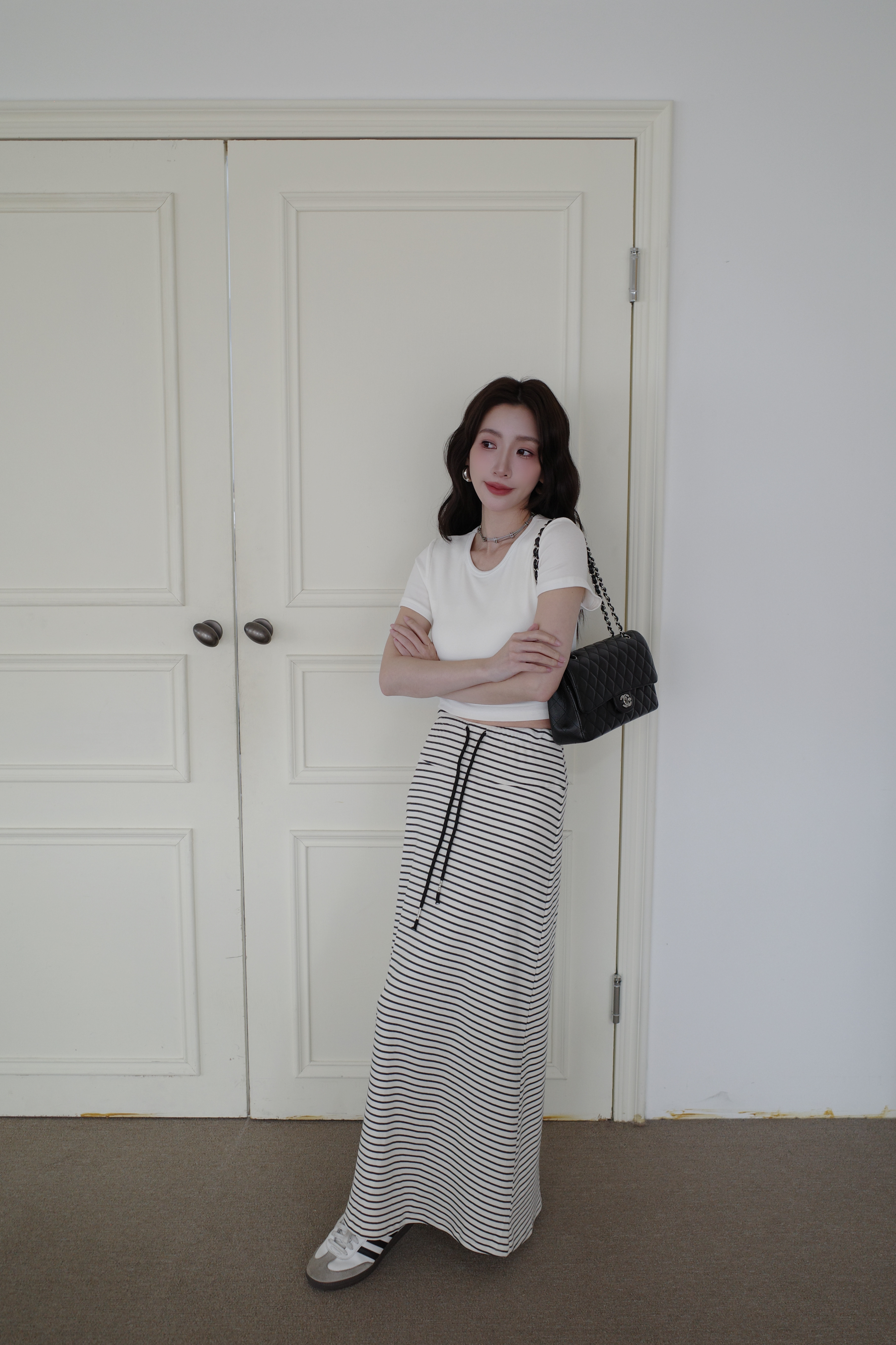 (預購)#AN37 日常最愛條紋棉裙(白/灰)