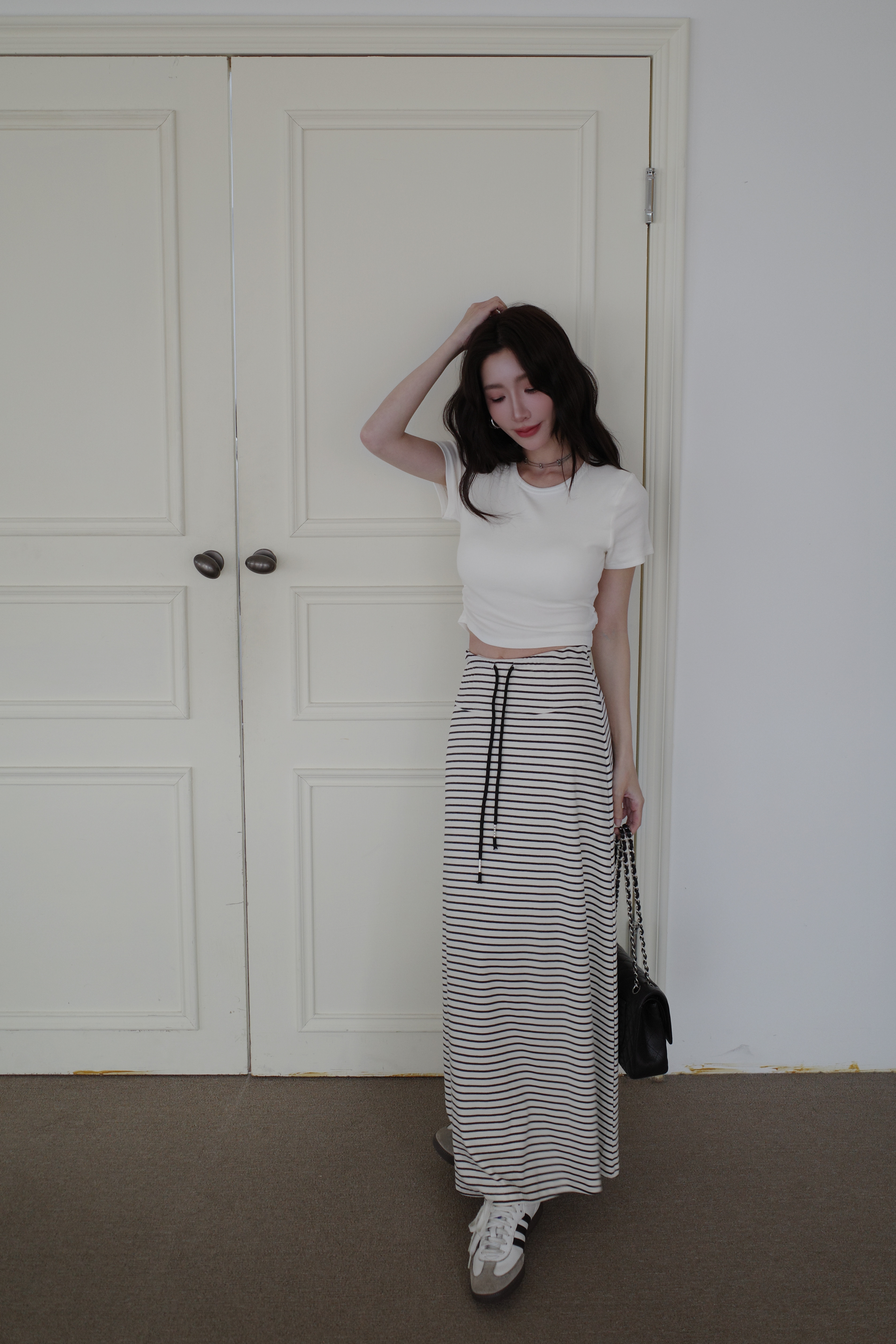 (預購)#AN37 日常最愛條紋棉裙(白/灰)