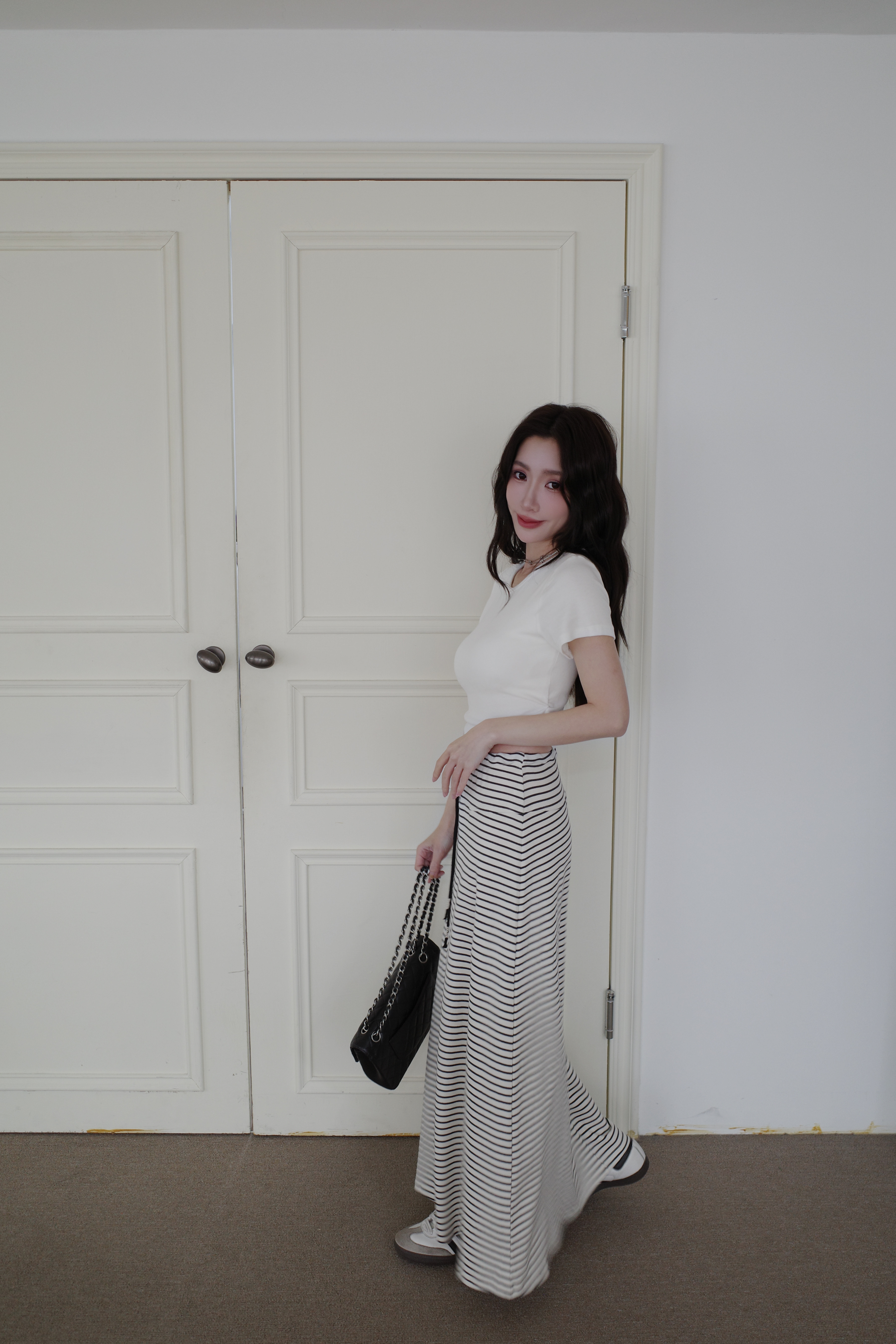 (預購)#AN37 日常最愛條紋棉裙(白/灰)