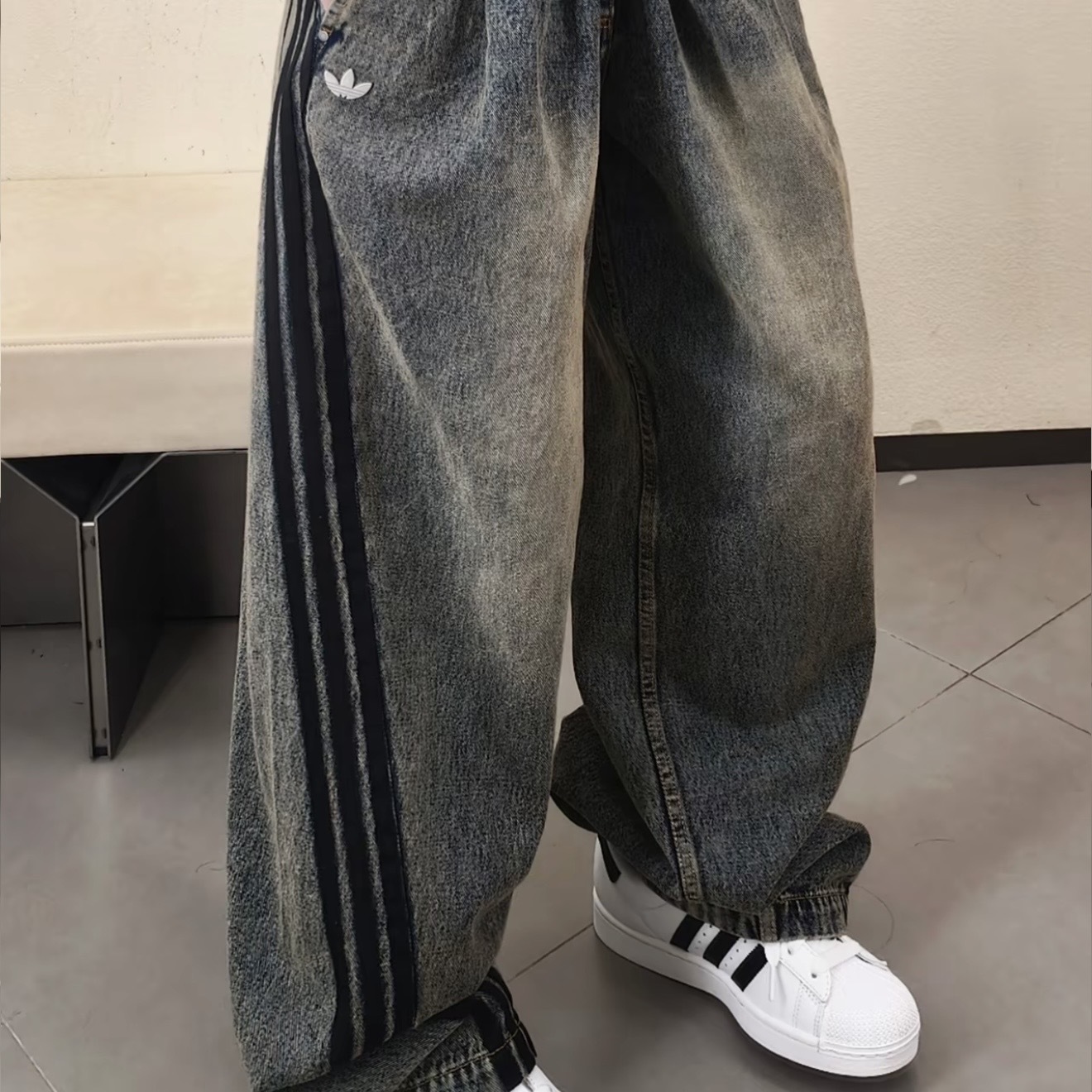 ADIDAS ORIGINALS ADILENIUM SEASON 5 單寧牛仔褲 黑 寬鬆 KX4821