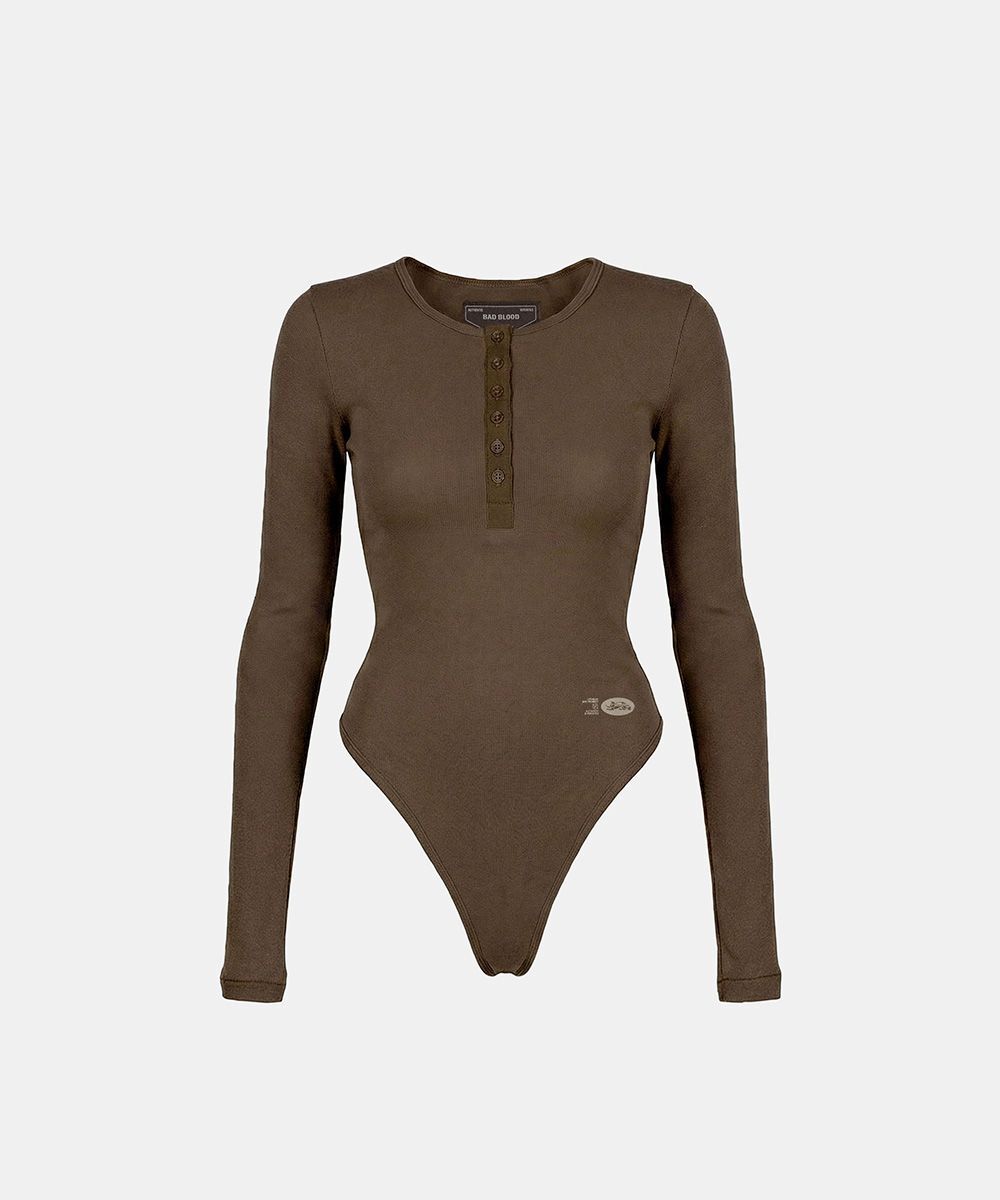 BADBLOOD 棉質亨利領連身衣 - 棕色 w-jst26-002