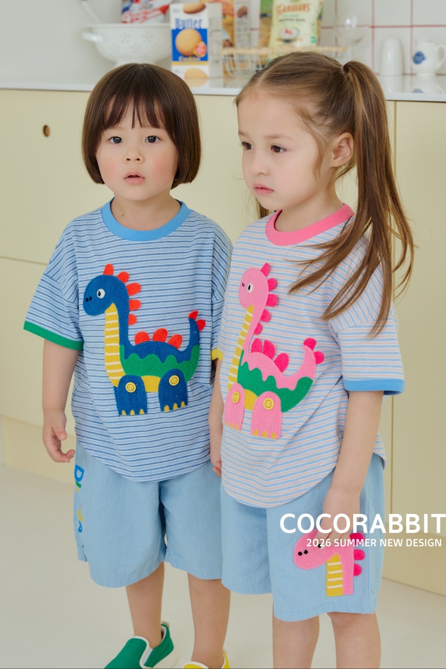 韓國🇰🇷COCORABBIT 繽紛恐龍條紋套裝(S-2XL)