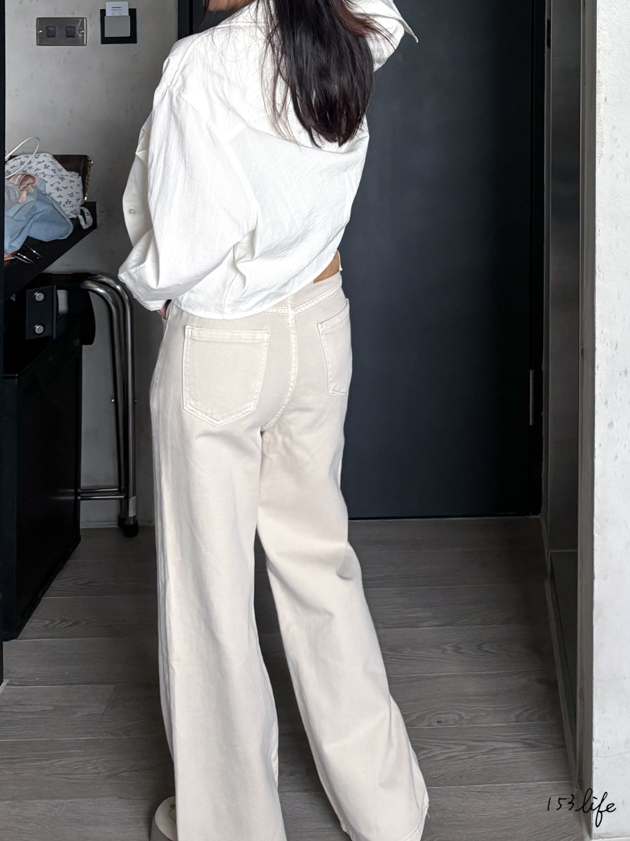 P3(88折後$695)淺卡其高腰小個子牛仔寬褲(XXS-L)(九分款/長款)