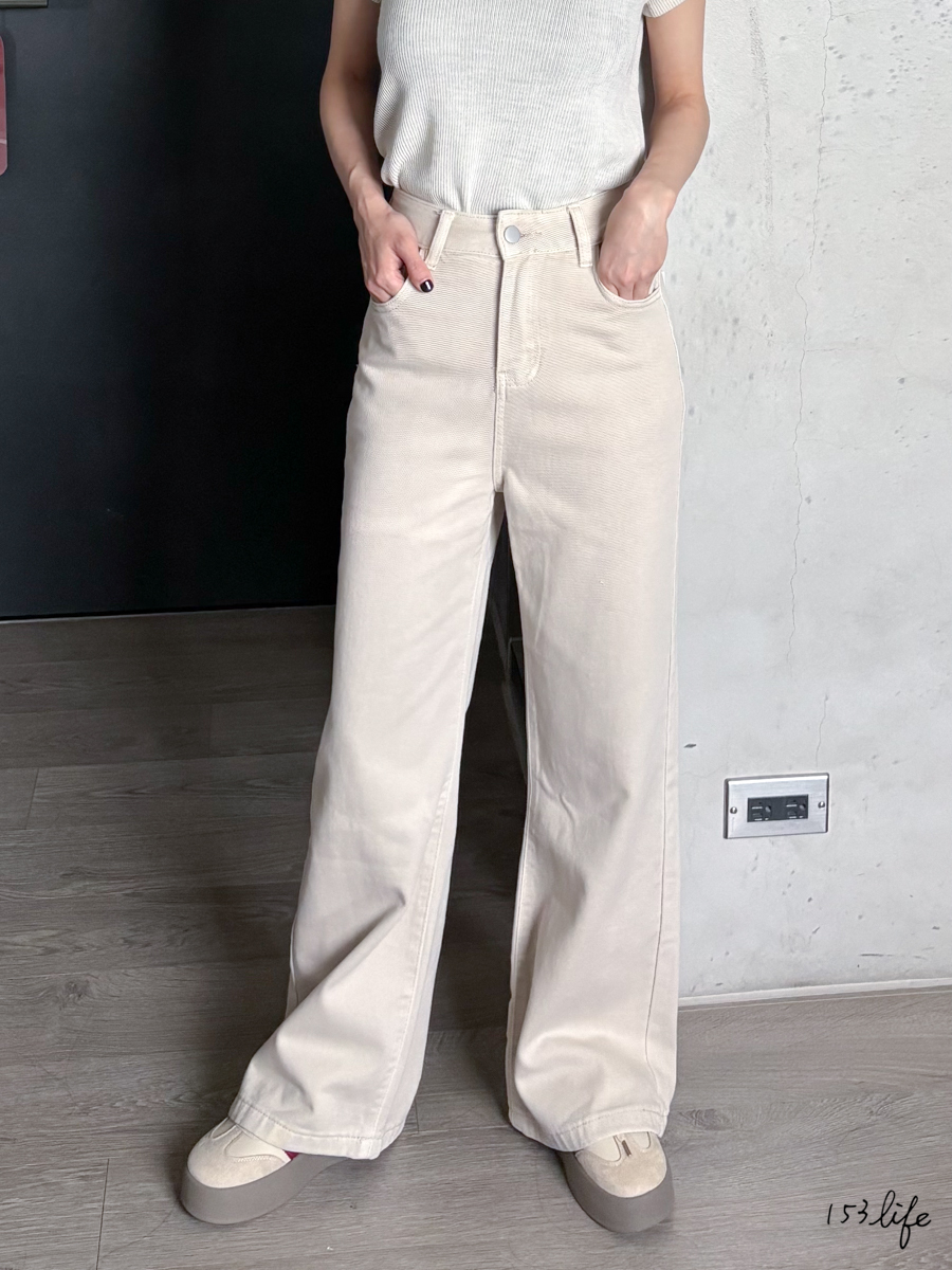P3(88折後$695)淺卡其高腰小個子牛仔寬褲(XXS-L)(九分款/長款)