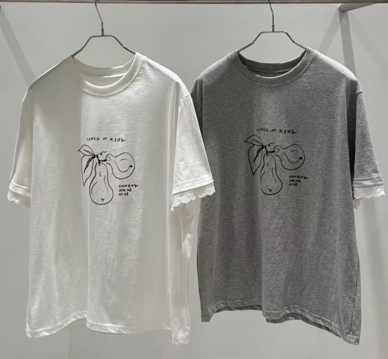 BL6016 梨子圖案蕾絲邊短袖Tee