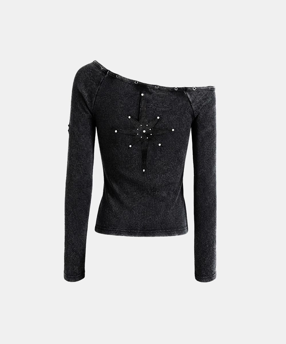 BADBLOOD Viper 棉質羅紋不對稱上衣 黑色 w-tee26-012