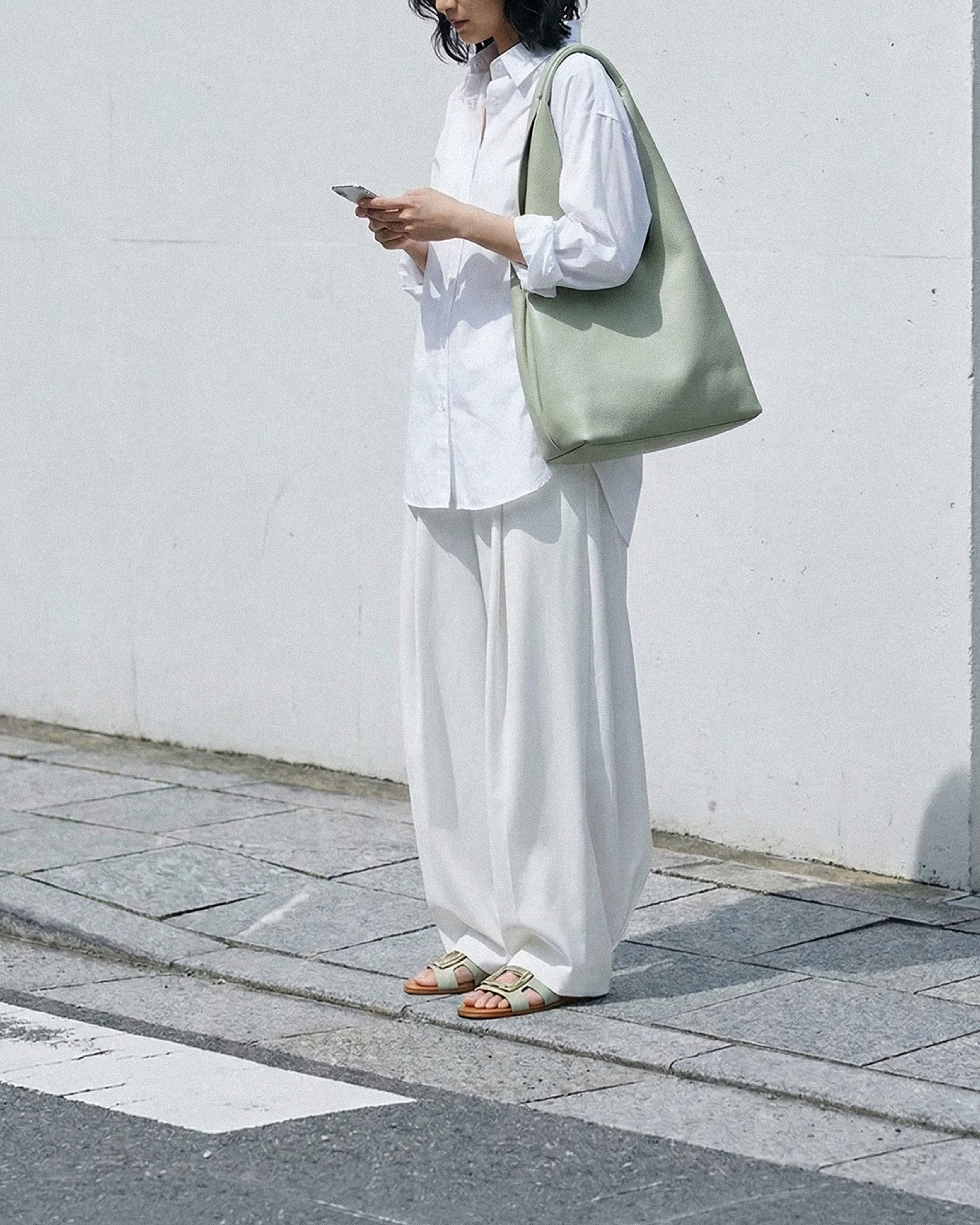 Fairy 素面簡約肩背包 粉綠