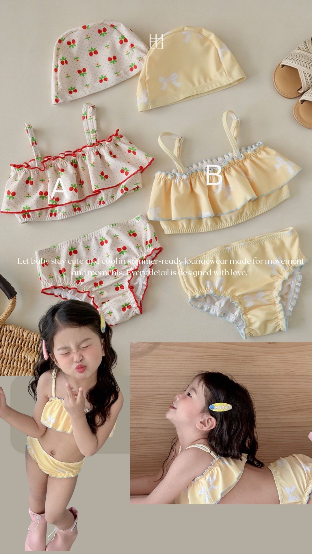 2026𓇼 ⋆.˚泳衣｜女童今夏分體式造型套裝大全集ꕀꕀꕀ （泳衣＋泳褲＊附帽子）
