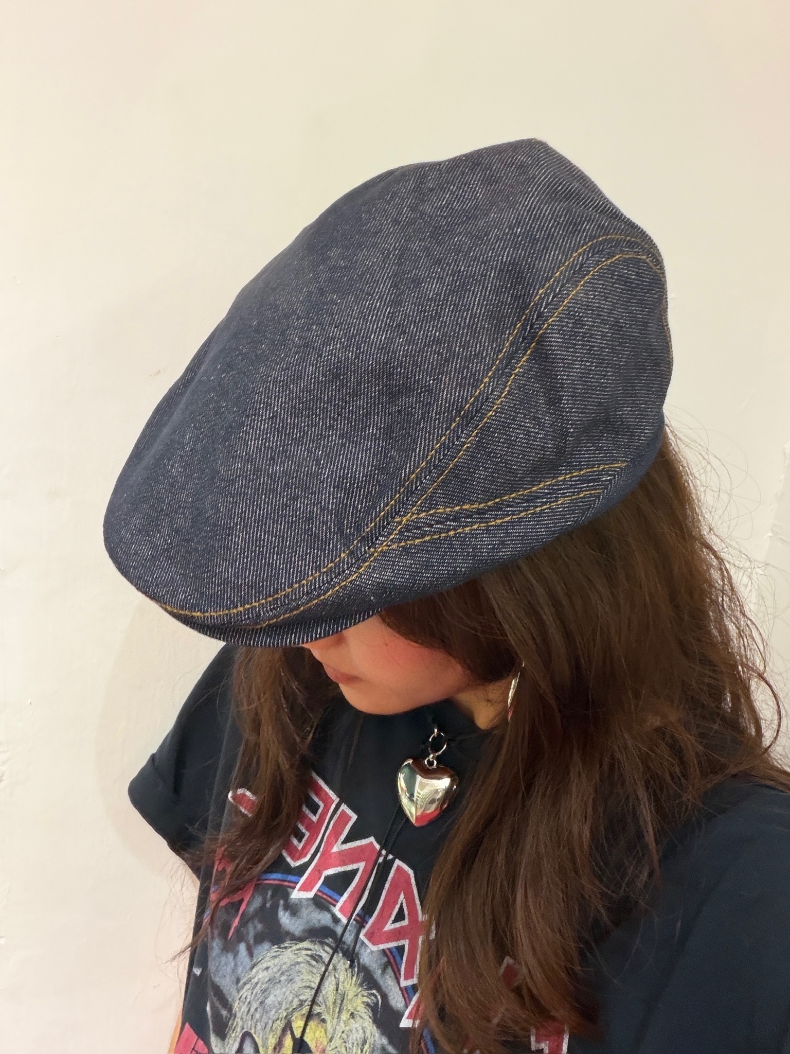Denim flat cap