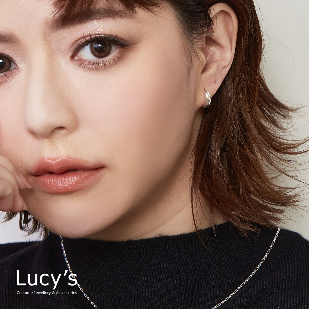 925純銀 格切面小圈 易扣耳環 (74591)