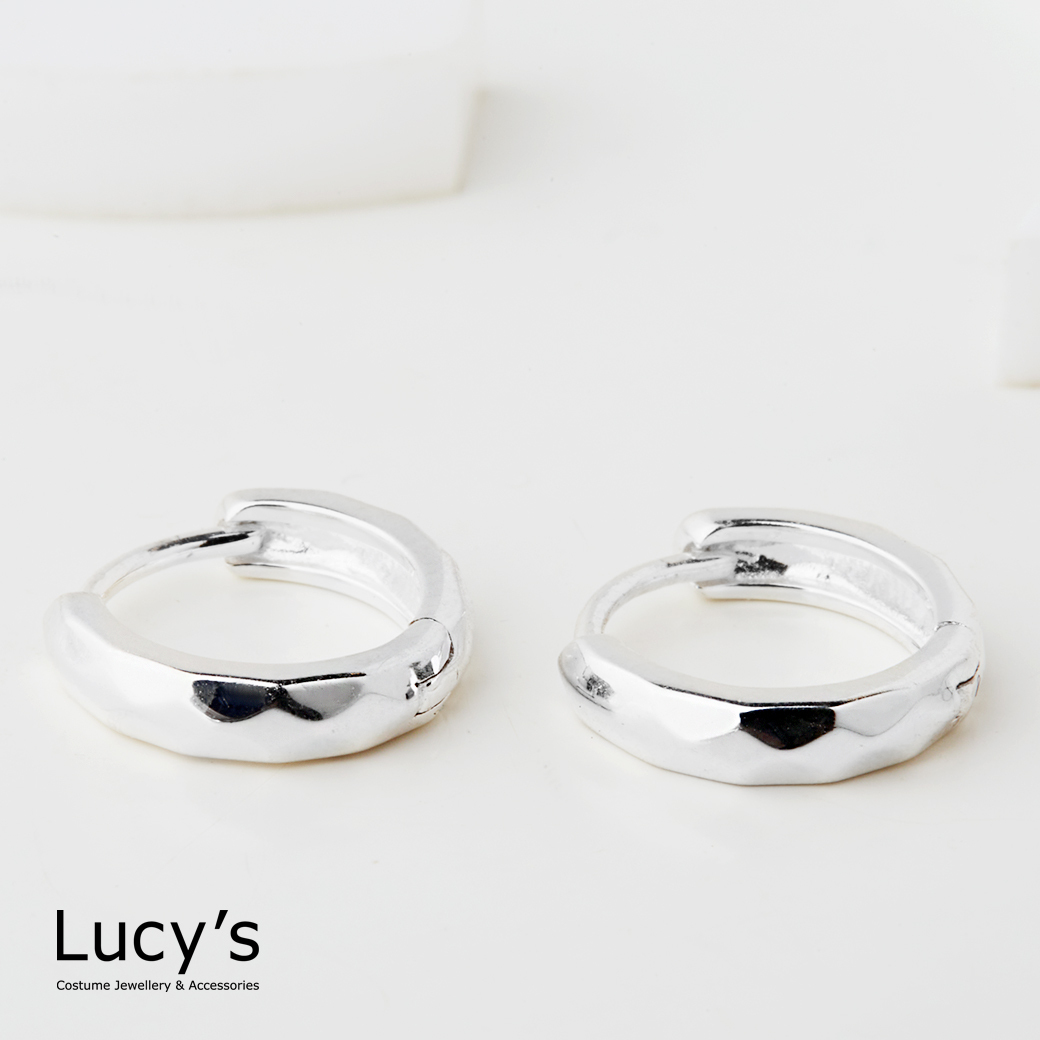 925純銀 格切面小圈 易扣耳環 (74591)