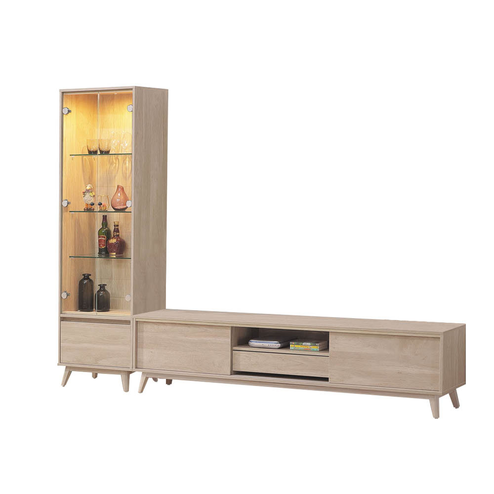 柏蒂家居-堤米8.1尺L型電視櫃組合(2尺二門一抽展示櫃+6.1尺電視長櫃)