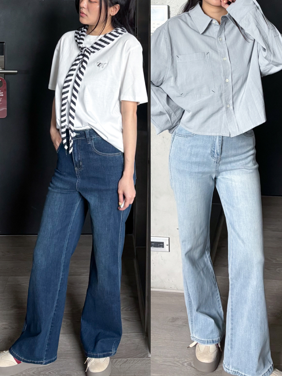 P1(88折後$695)小個子春夏微喇牛仔水洗寬褲(XXS-L)(九分款/長款)