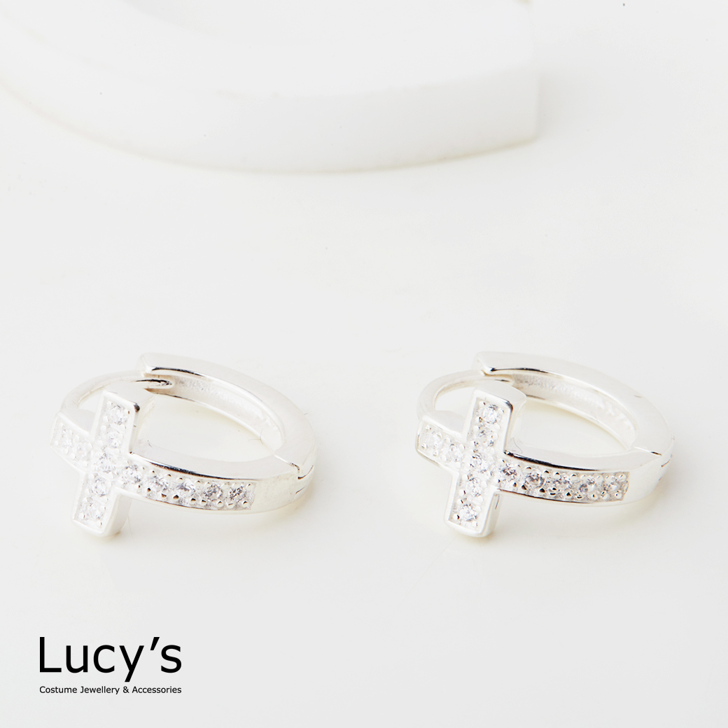 925純銀 十字閃耀 易扣耳環 (127915)