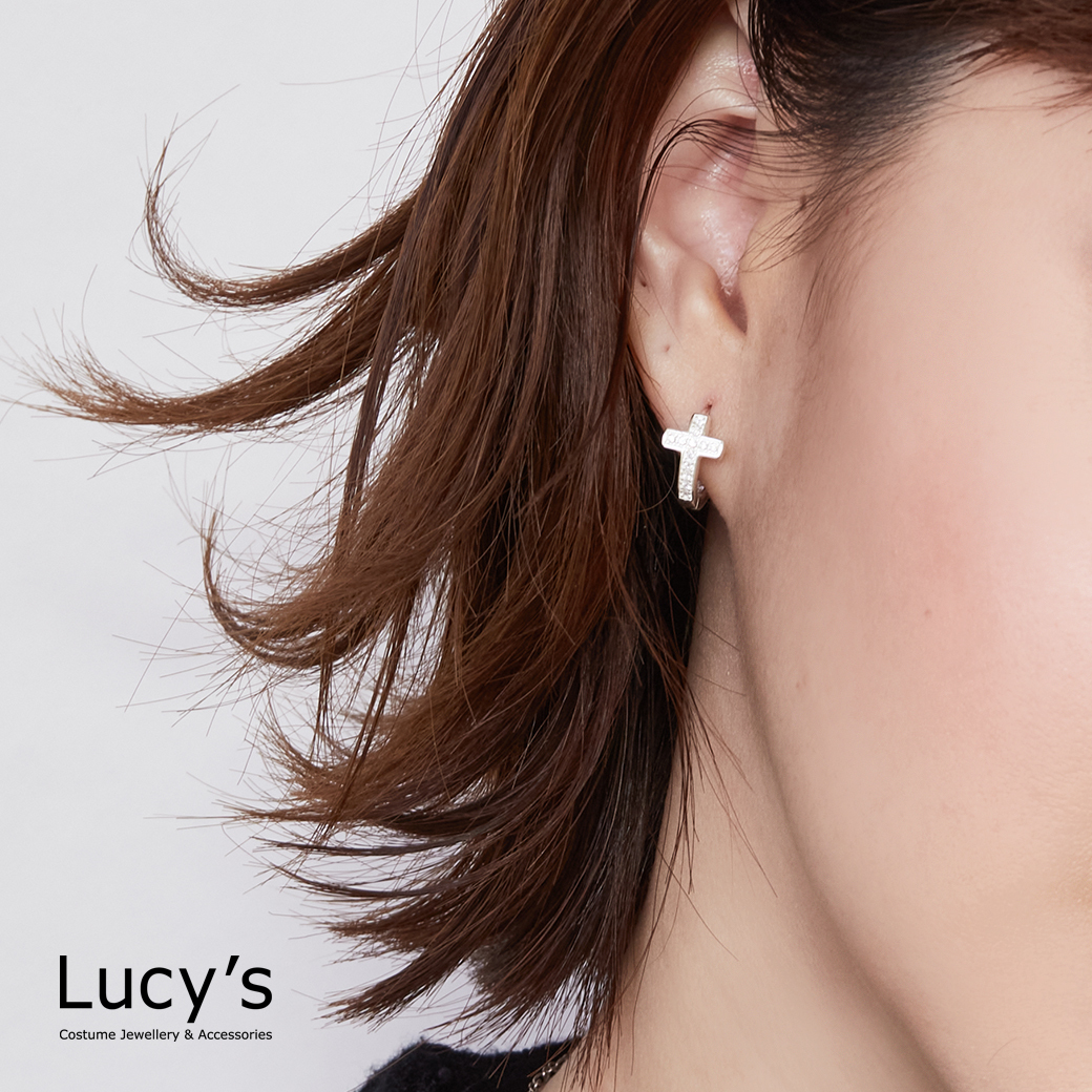 925純銀 十字閃耀 易扣耳環 (127915)
