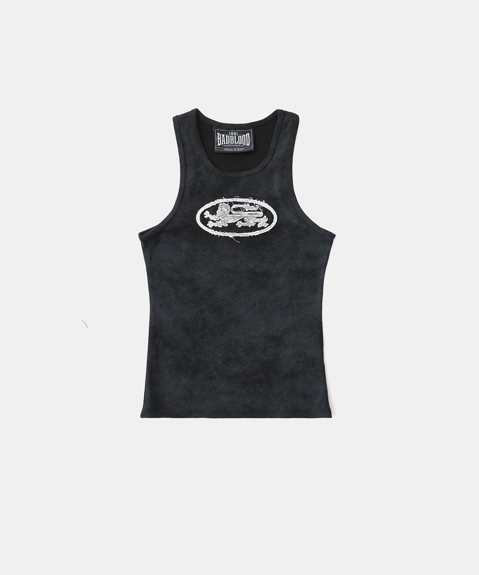 BADBLOOD 獅子刺繡背心 洗舊黑 w-tnk25-039