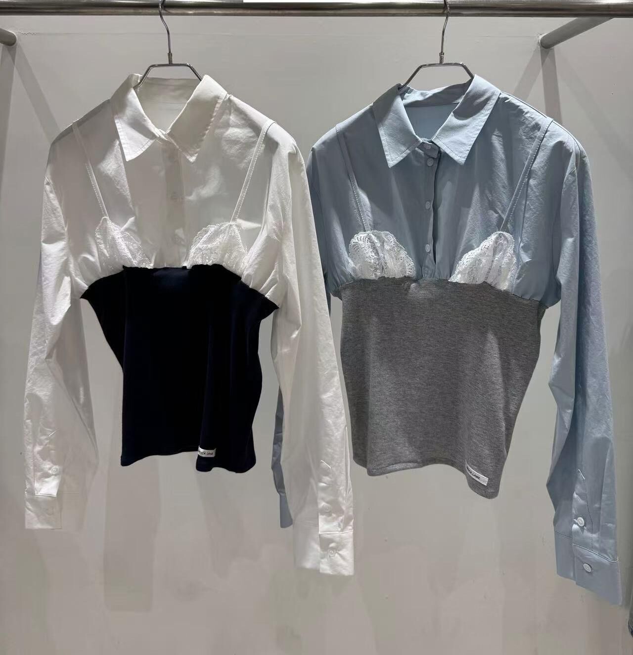 BL6027 時尚襯衫針織胸頁蕾絲上衣