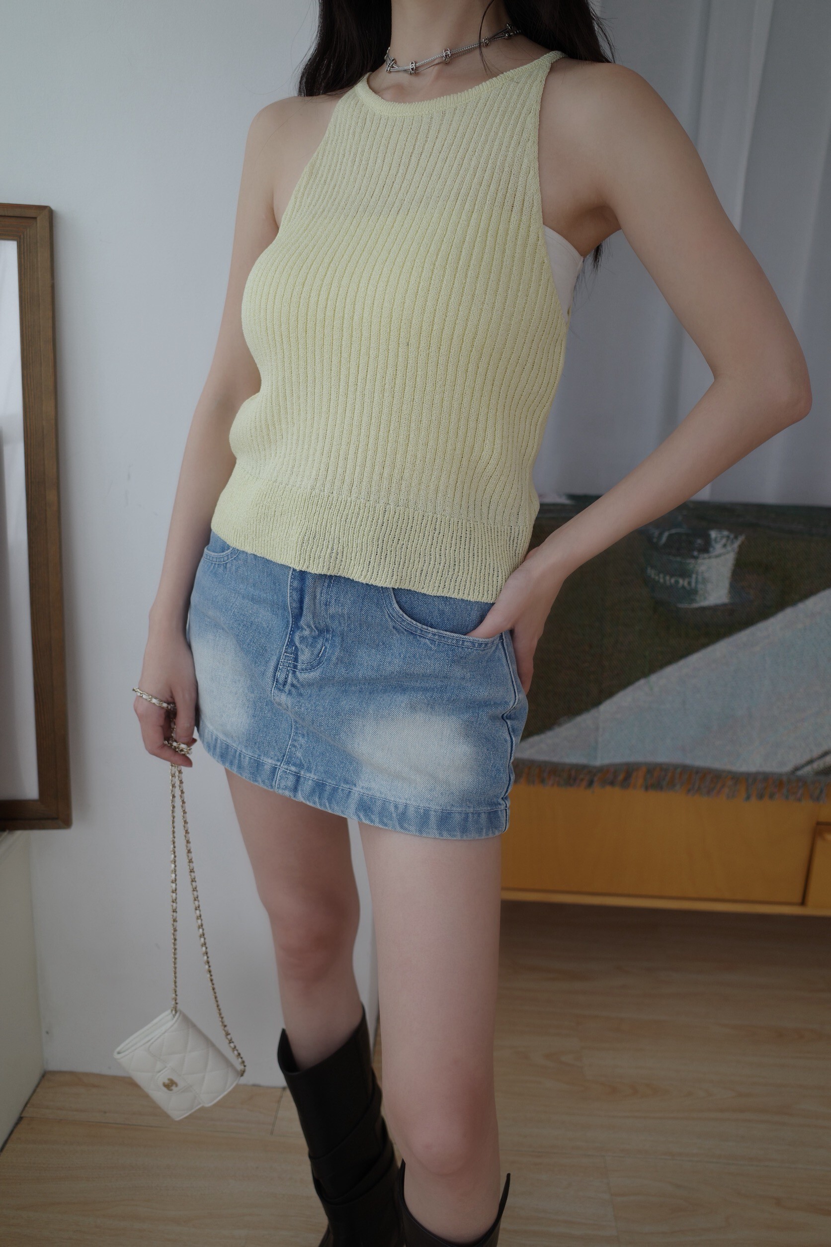 (預購)#AN41 銷肩針織背心(黑/白/卡其/淺黃)