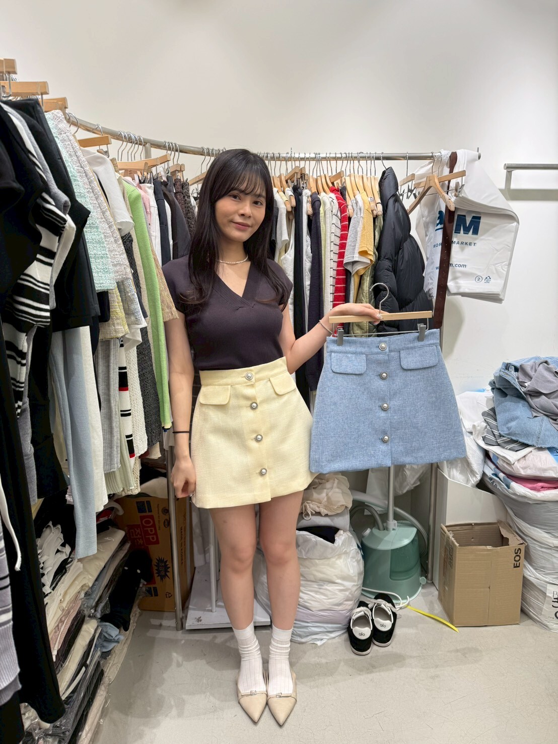 BM6069 小香風珍珠排扣A字短裙 (充值購物金&優惠碼不適用)