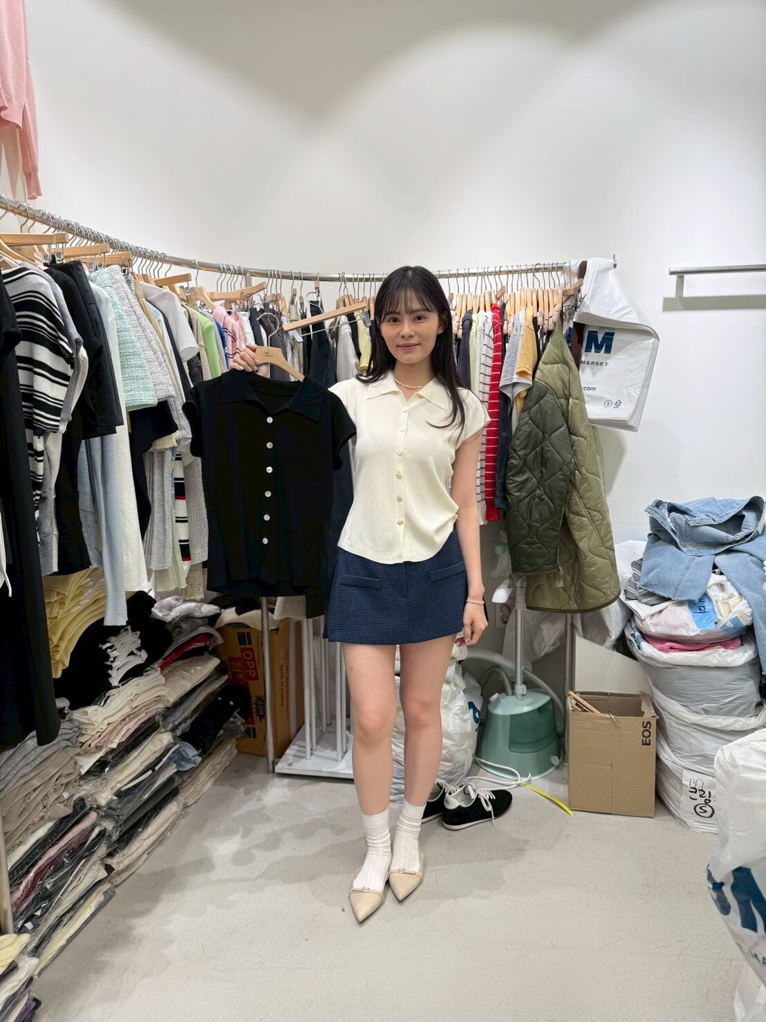 BM6016 開V翻領排扣軟綿飛飛袖上衣