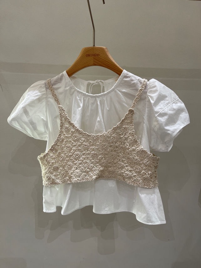 澎袖兩件式針織上衣