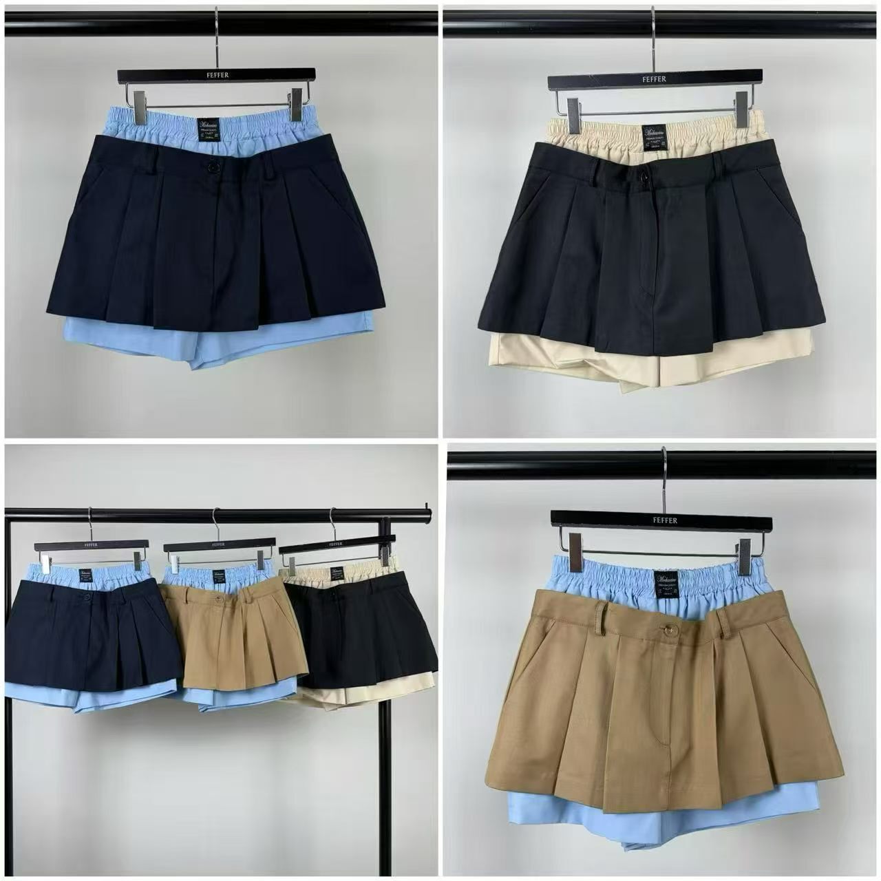 FF6007 拼接百褶短裙褲