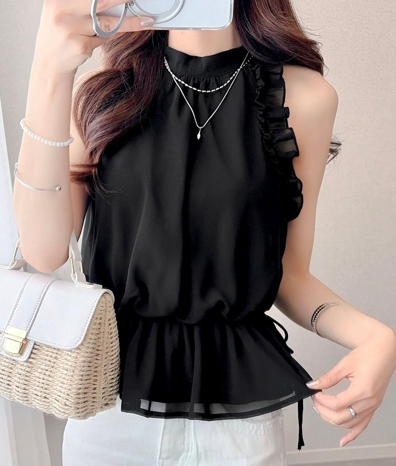 【預購】 JM0408101 mily bilet 削肩荷葉邊上衣