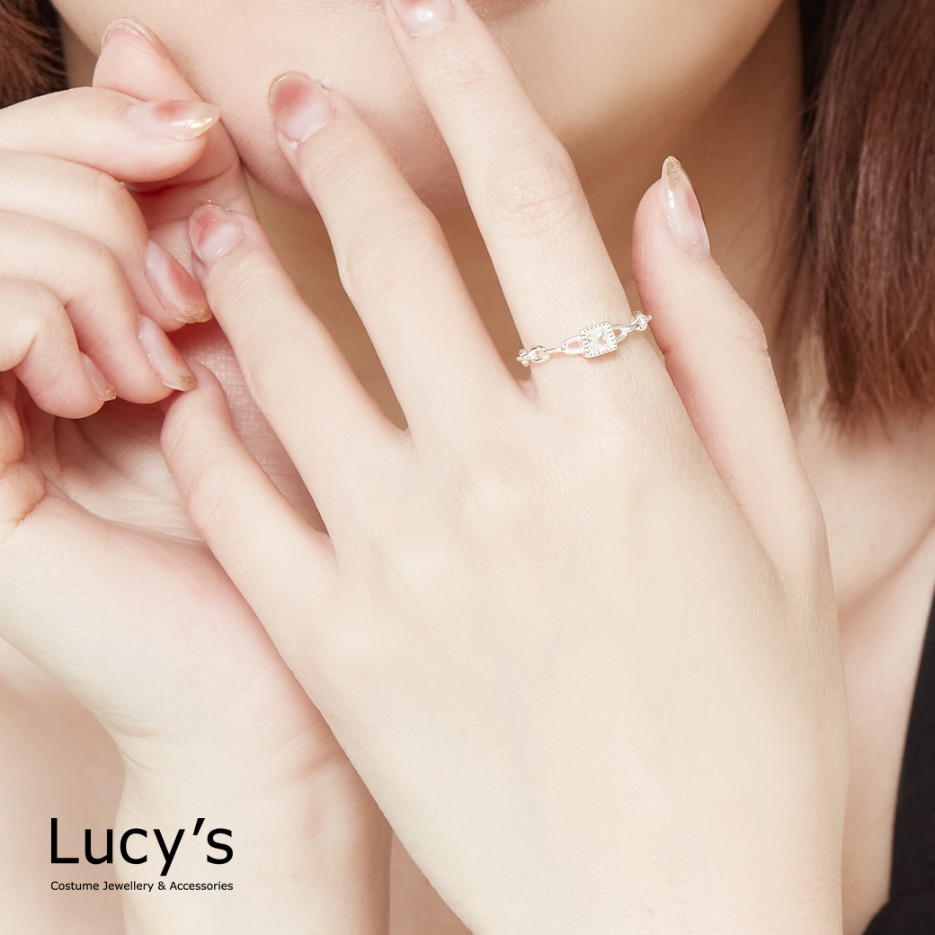 925純銀 方鑽鍊條 尾戒 (125746/125747/125748)