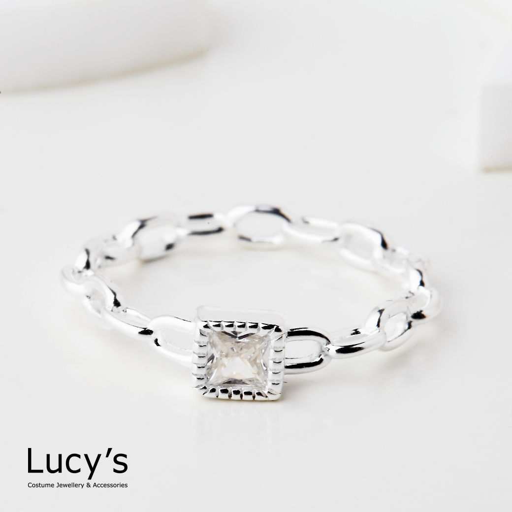 925純銀 方鑽鍊條 尾戒 (125746/125747/125748)