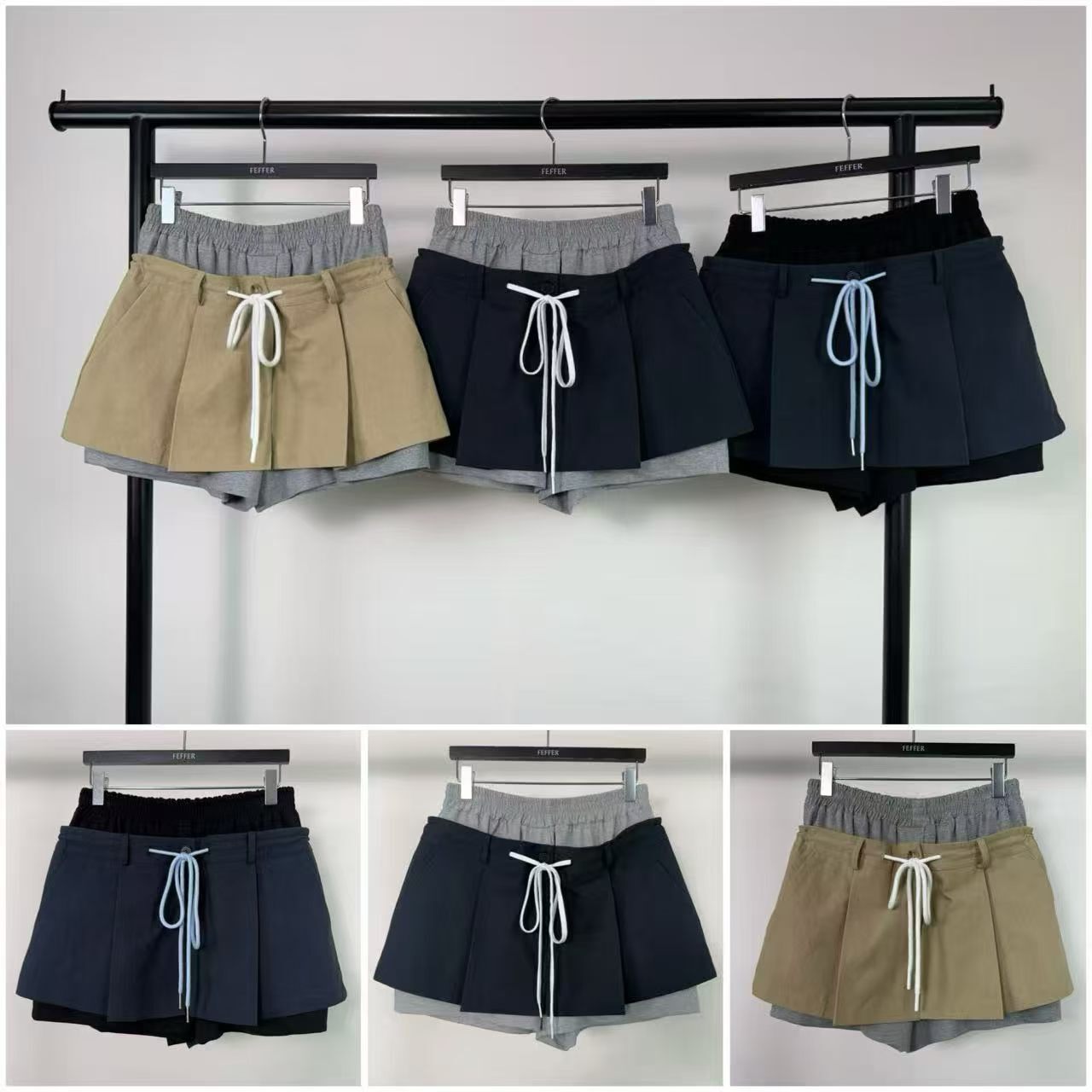 FF6013 棉褲拼壓褶短裙