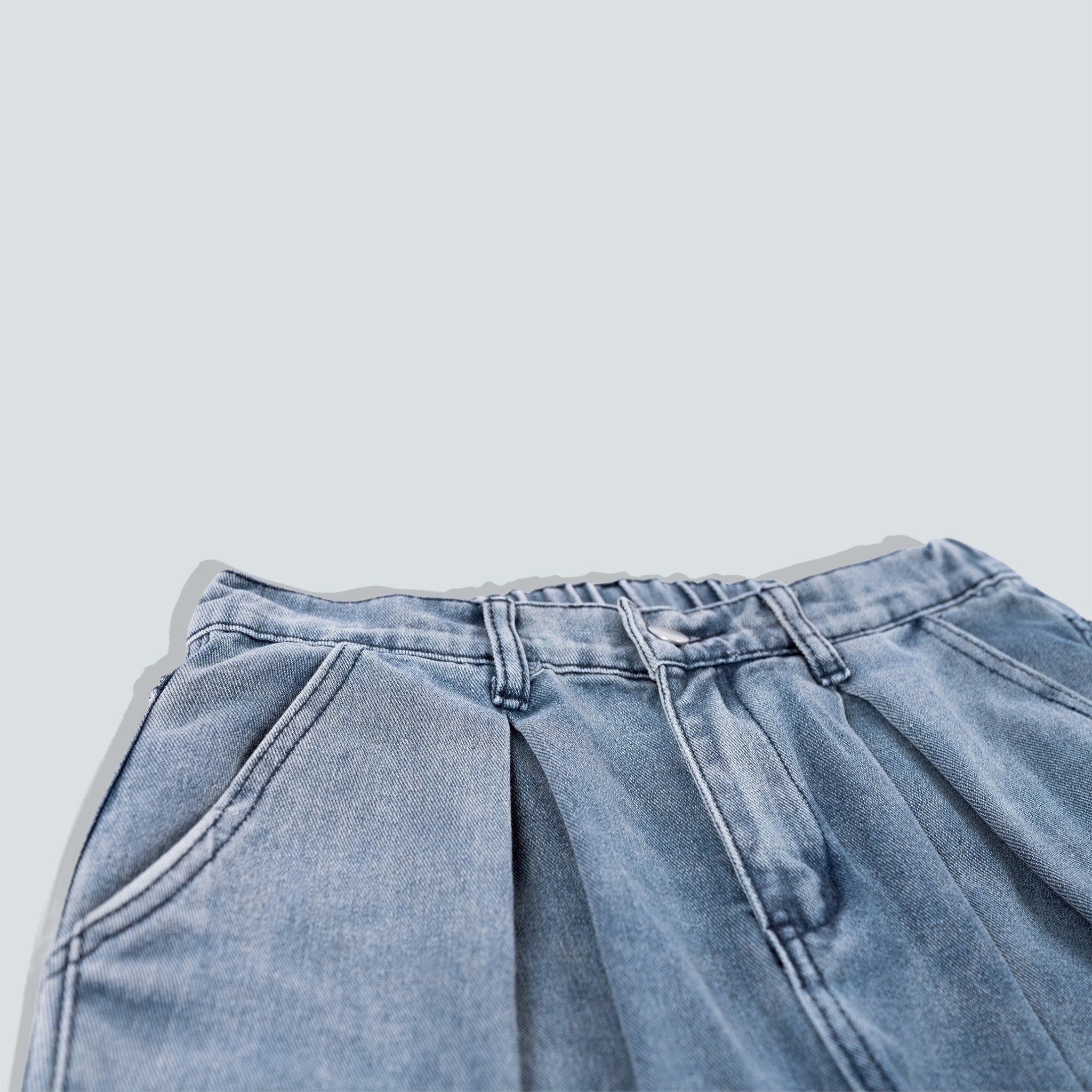 SBG 分叉打褶洗舊寬鬆牛仔褲 V0016