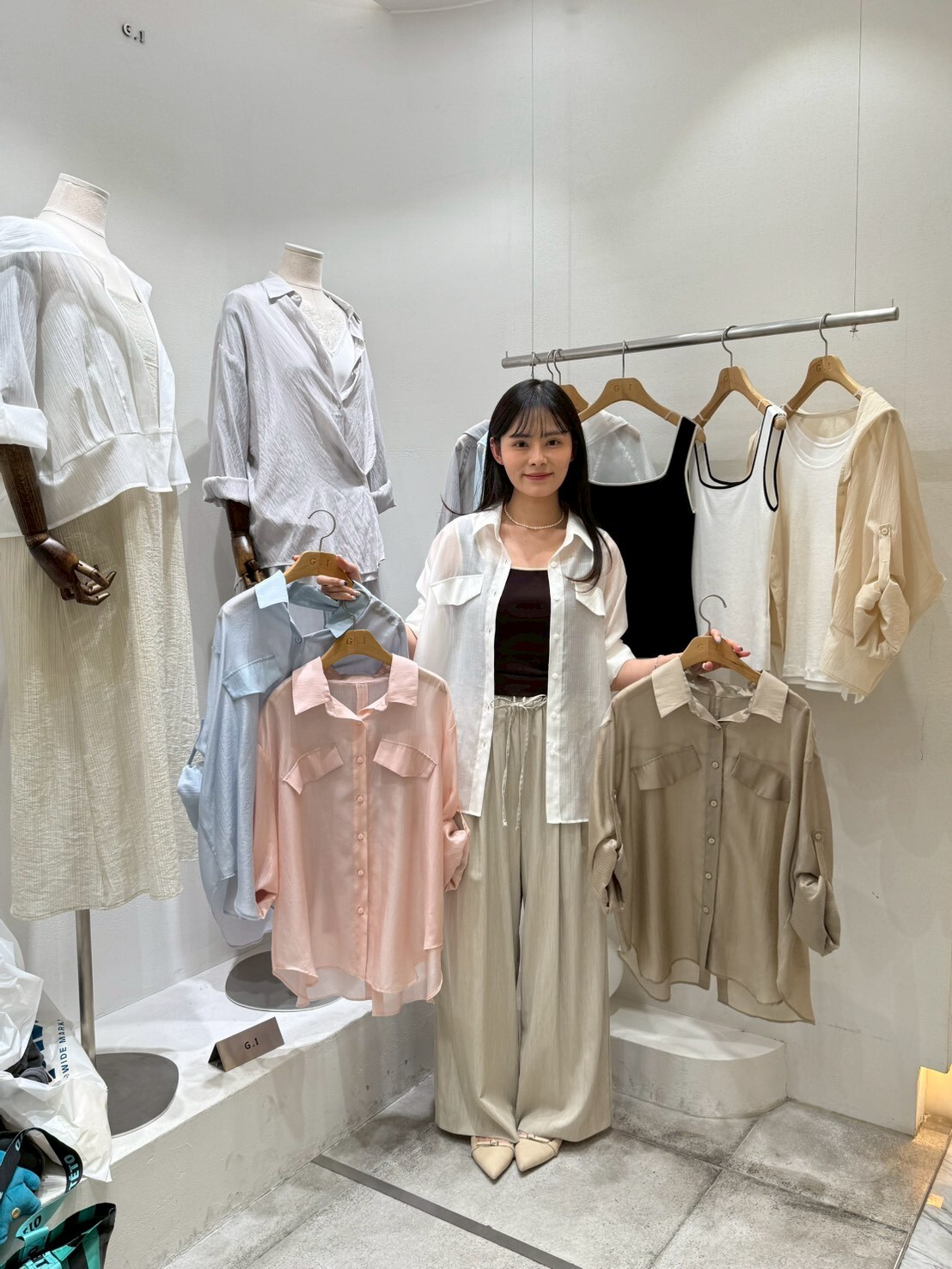 GI6003 透膚假口袋防曬襯衫