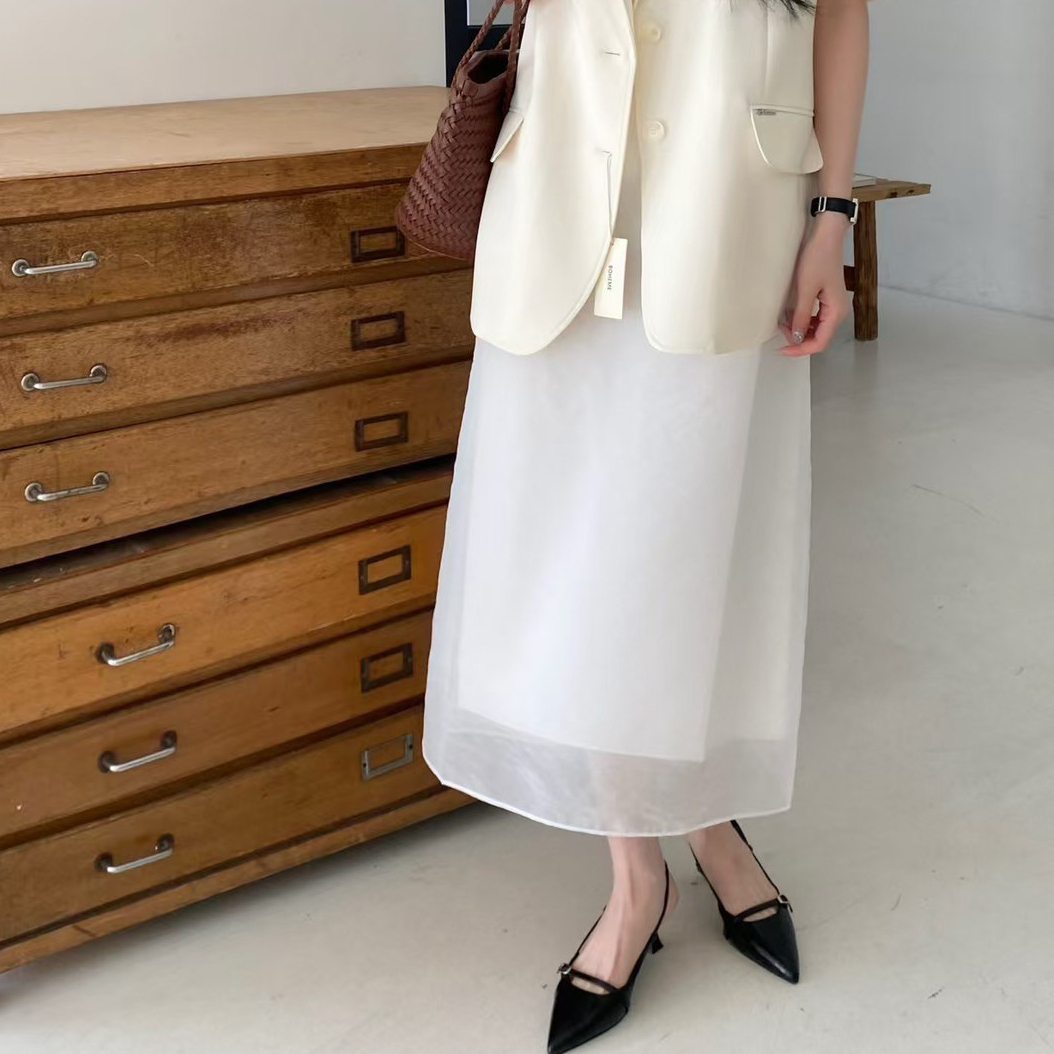 氣質女子拼接歐根紗裙擺鉛筆長裙-S-M / 2色