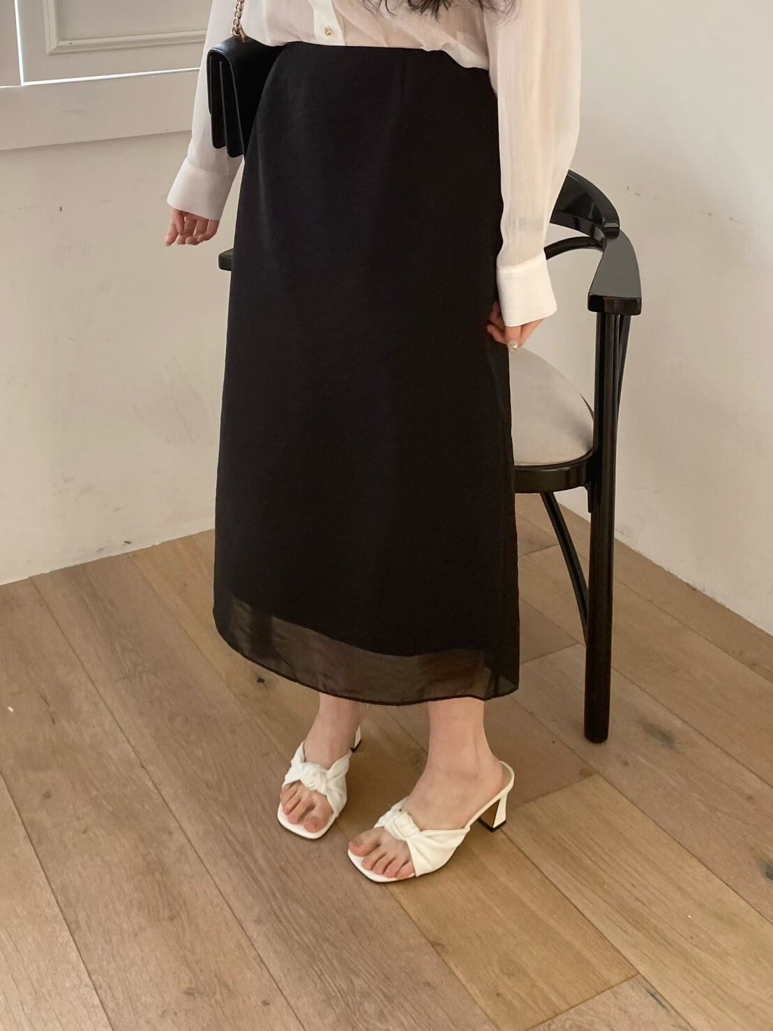 氣質女子拼接歐根紗裙擺鉛筆長裙-S-M / 2色