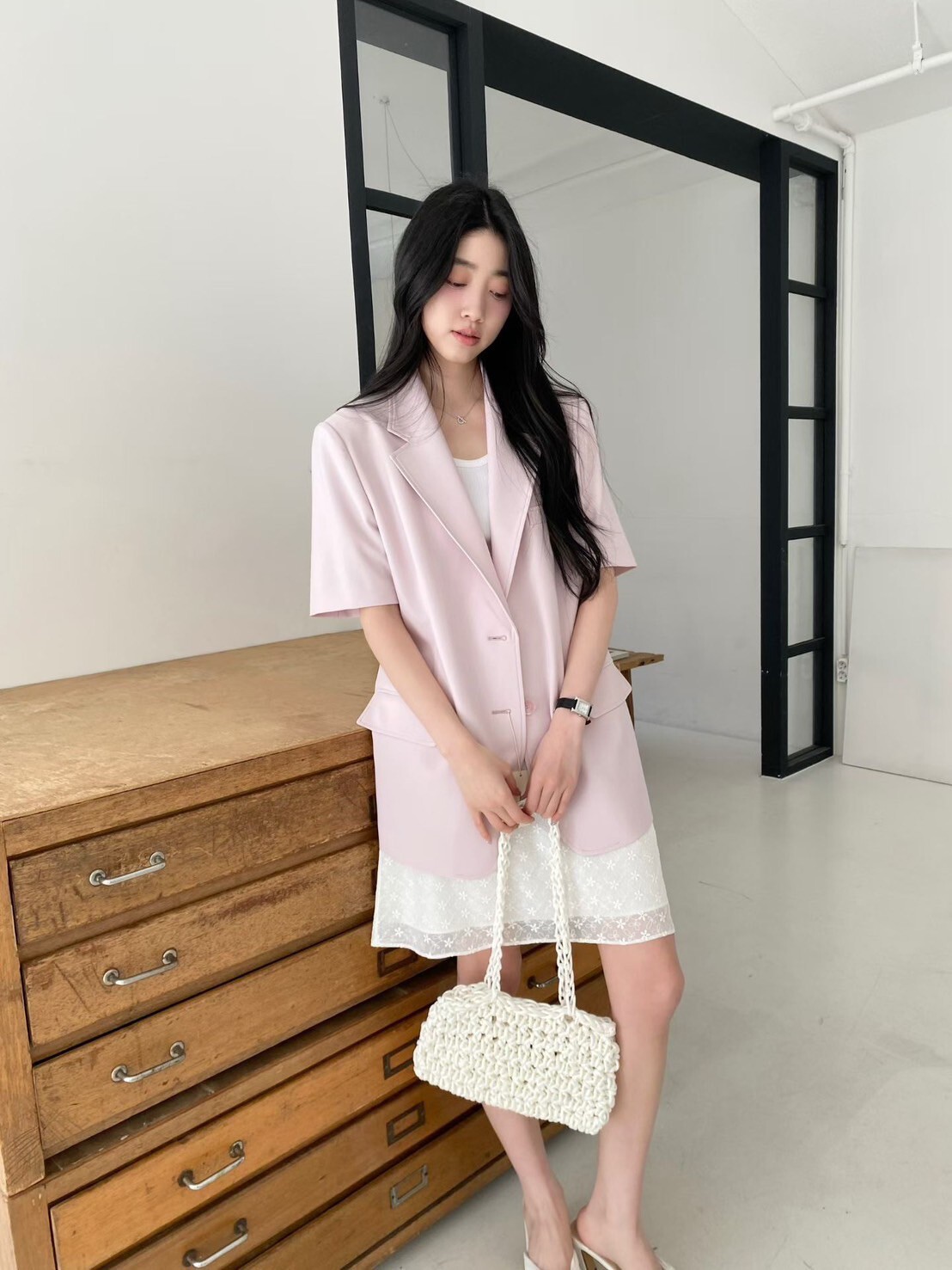 浪漫小花蕾絲織紋感膝上短裙-S-M / 2色