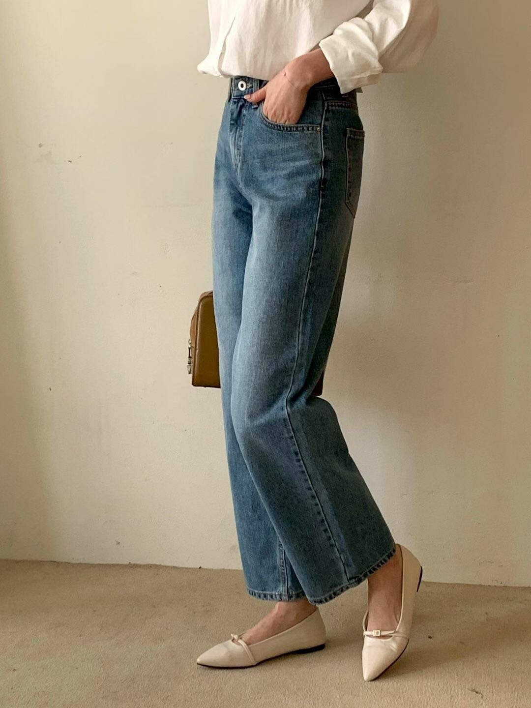 復古微刷色感顯瘦九分直筒牛仔褲-S-L