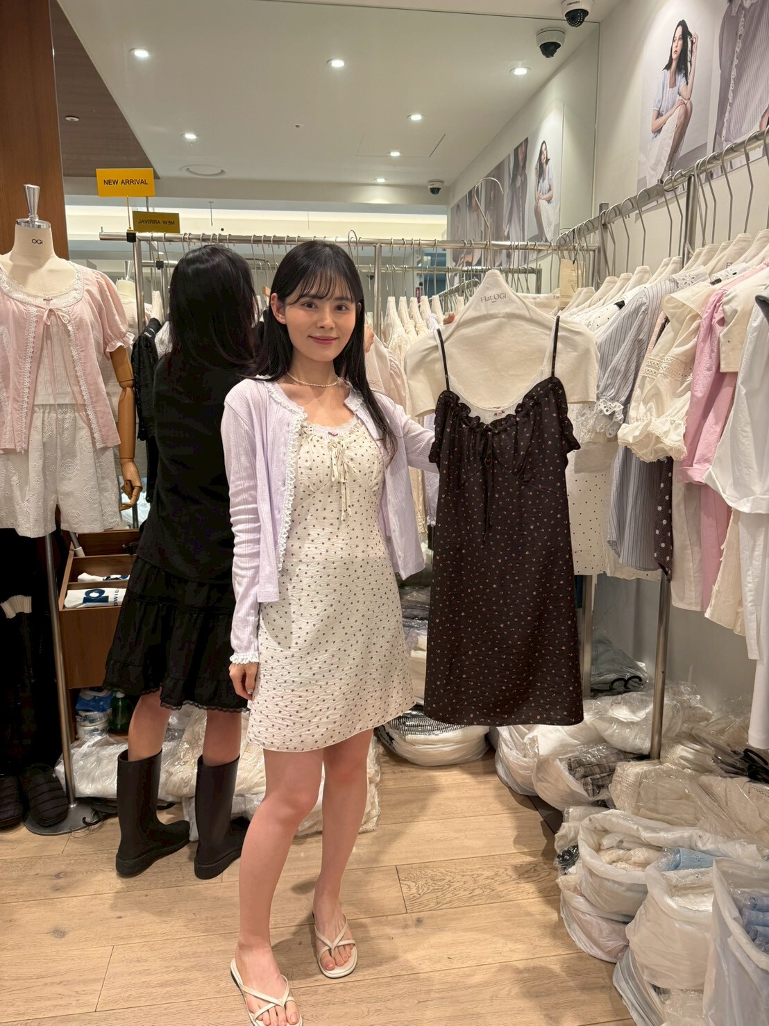 OG6008 小碎花兩側綁帶吊帶裙