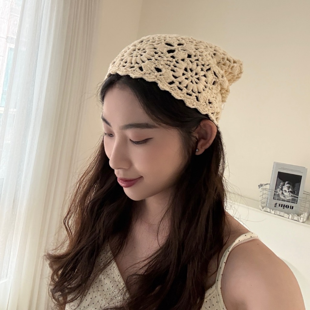 日系簍空勾花編織帽 002716