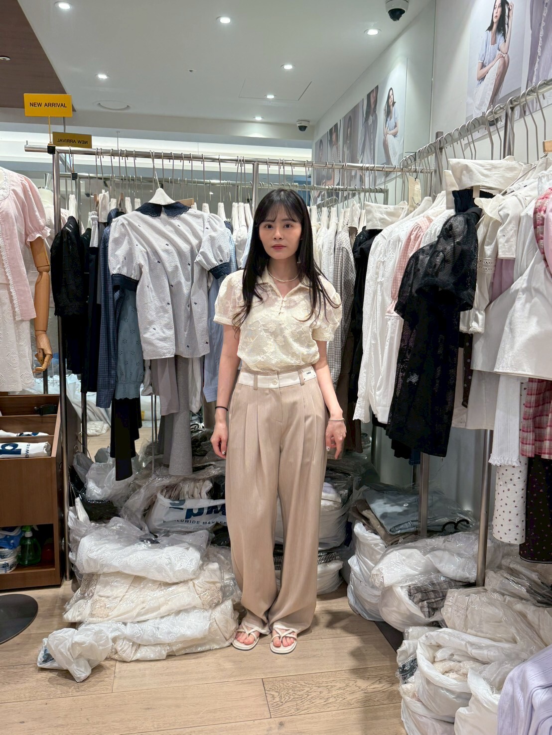 OG6039 拼色邊壓褶通勤休閑褲