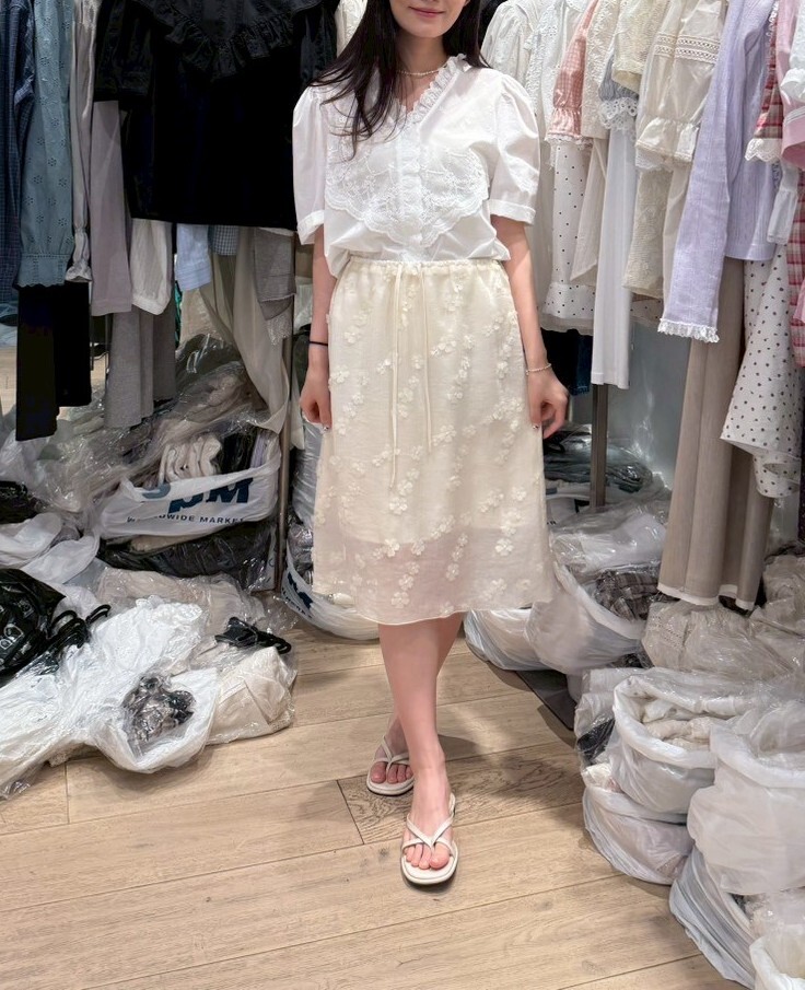 OG6060 立體花花橡筋紗質半身裙