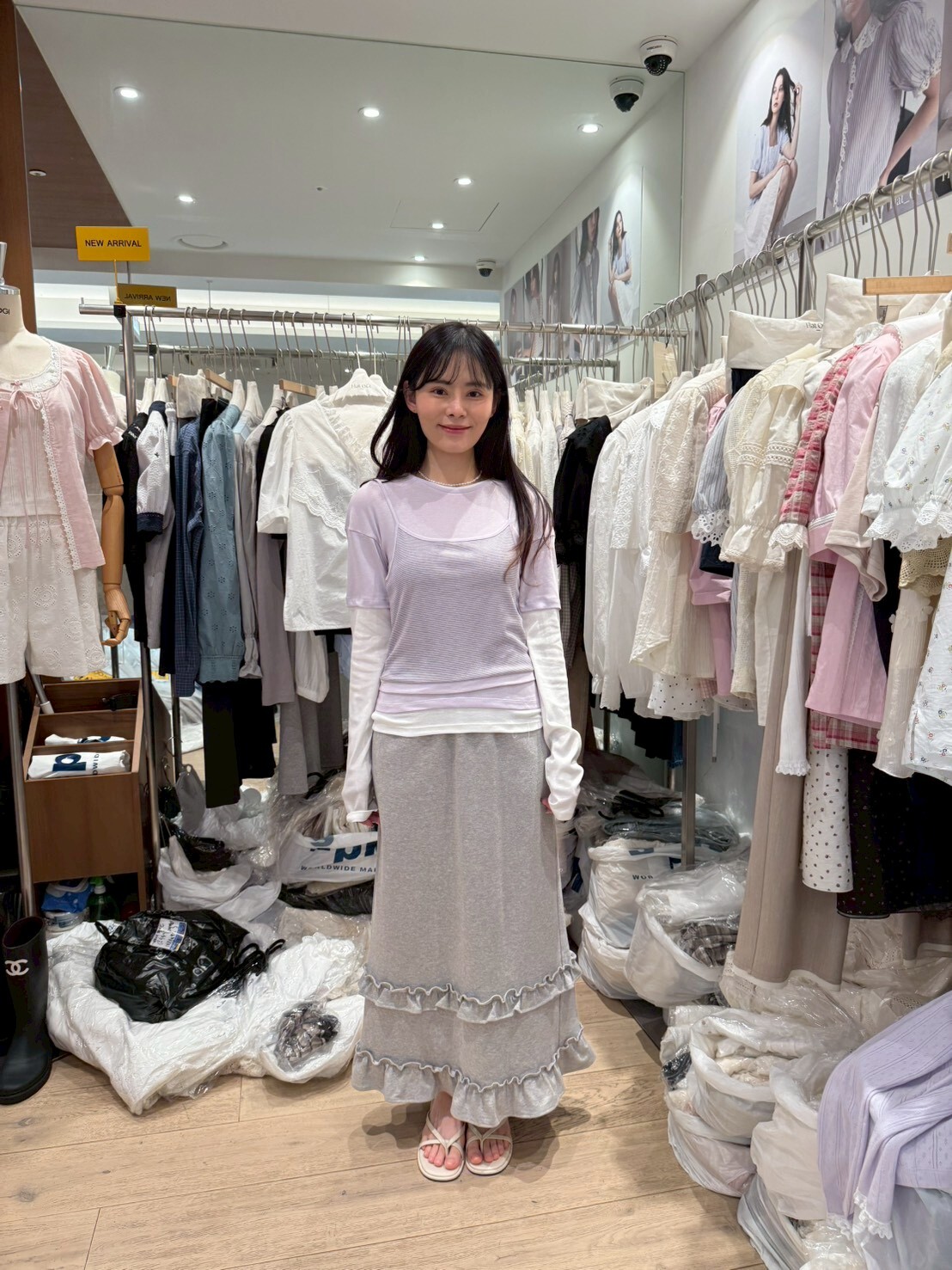 OG6051 全橡筋木耳捲捲下擺半身裙