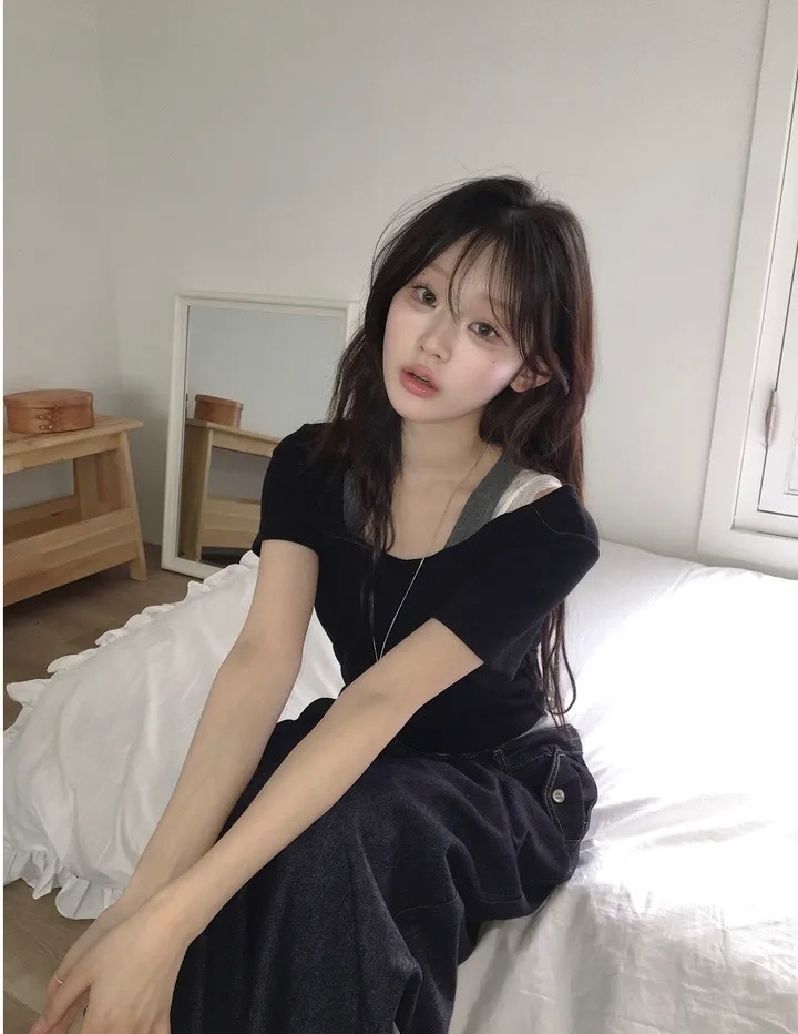 【優惠價預訂】韓國大U領假2件修身羅紋短袖上衣（5色）