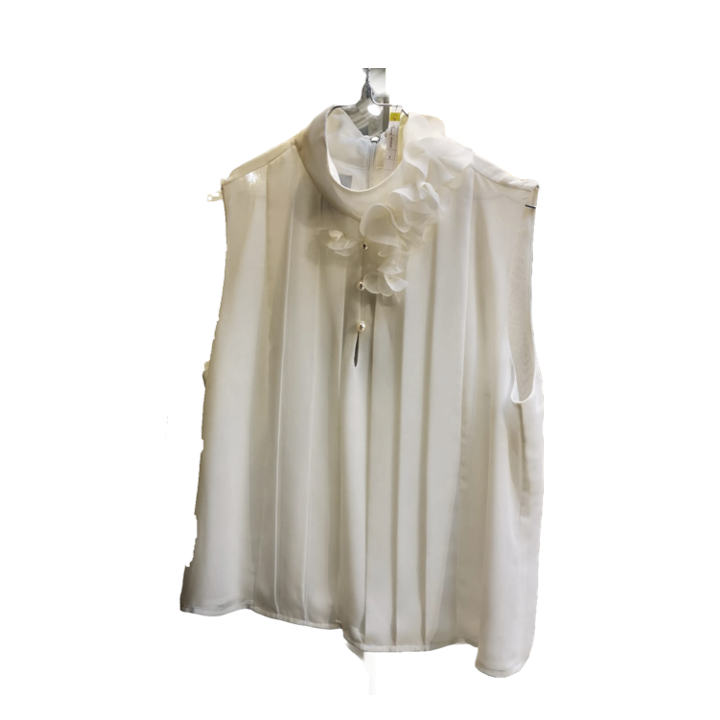1EA0408-139 [EDWARD ACHOUR] 3D Floral Pleated Bodice Top White #100703/1027 (EU)