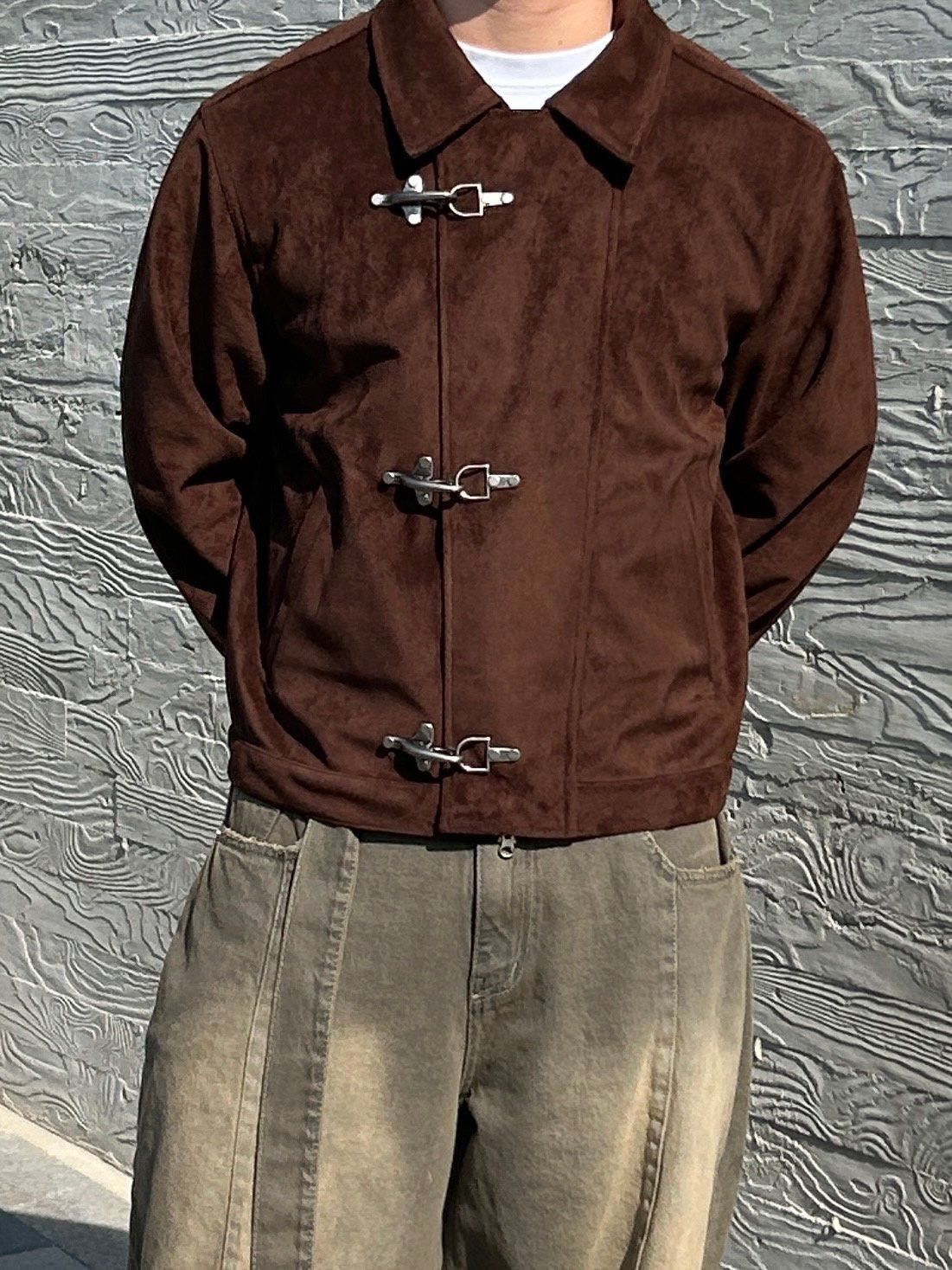 淨色反領拉鍊猄面外套 TAC-0427JK