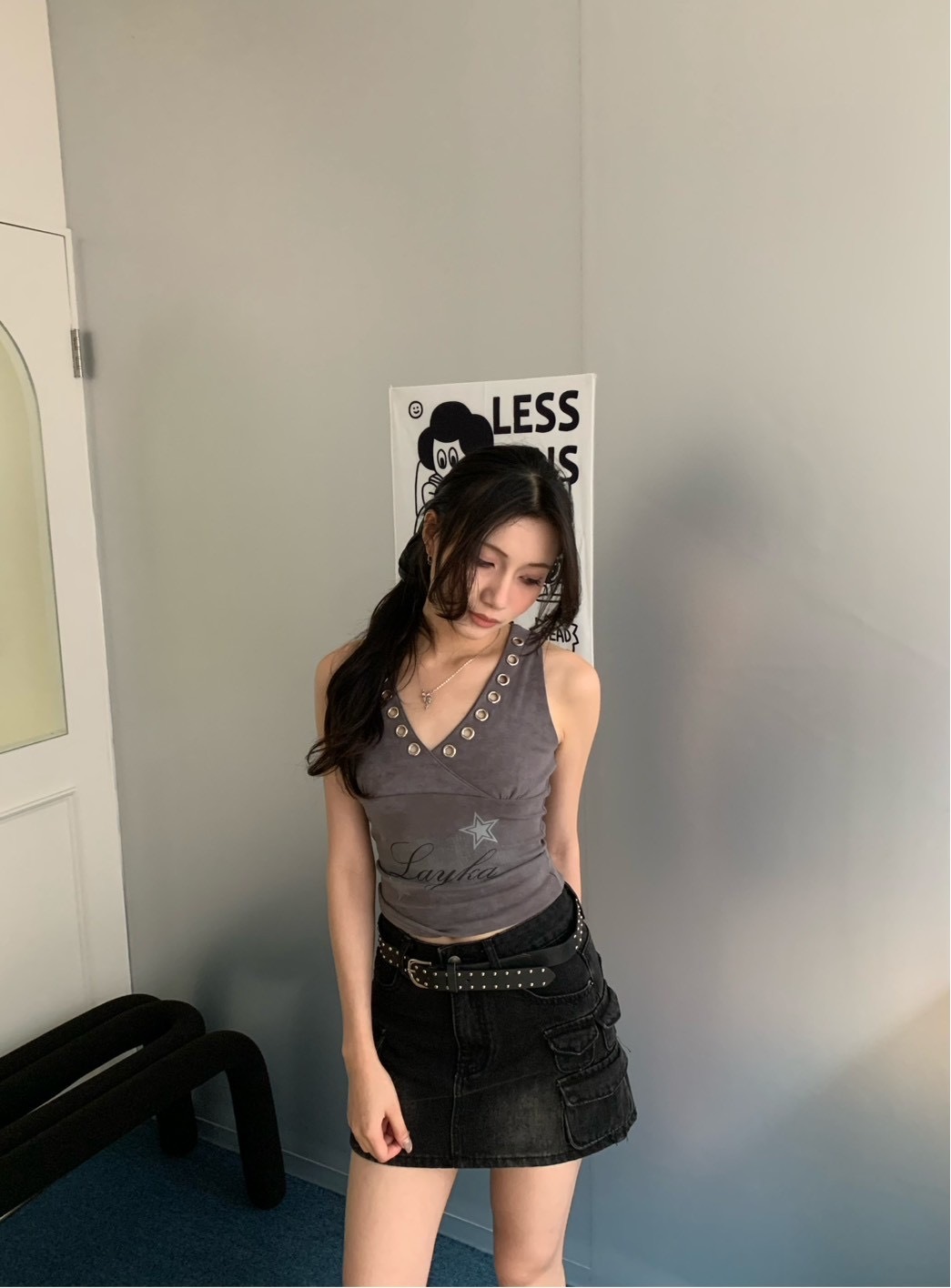 B134美式卯釘辣妹背心